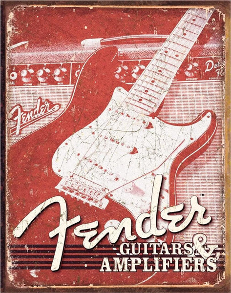 #1860 FENDER WEATHERED G&A MUSIC TIN SIGN METAL WALL ART WESTERN HOME DECOR NEW 16" X 12.5"