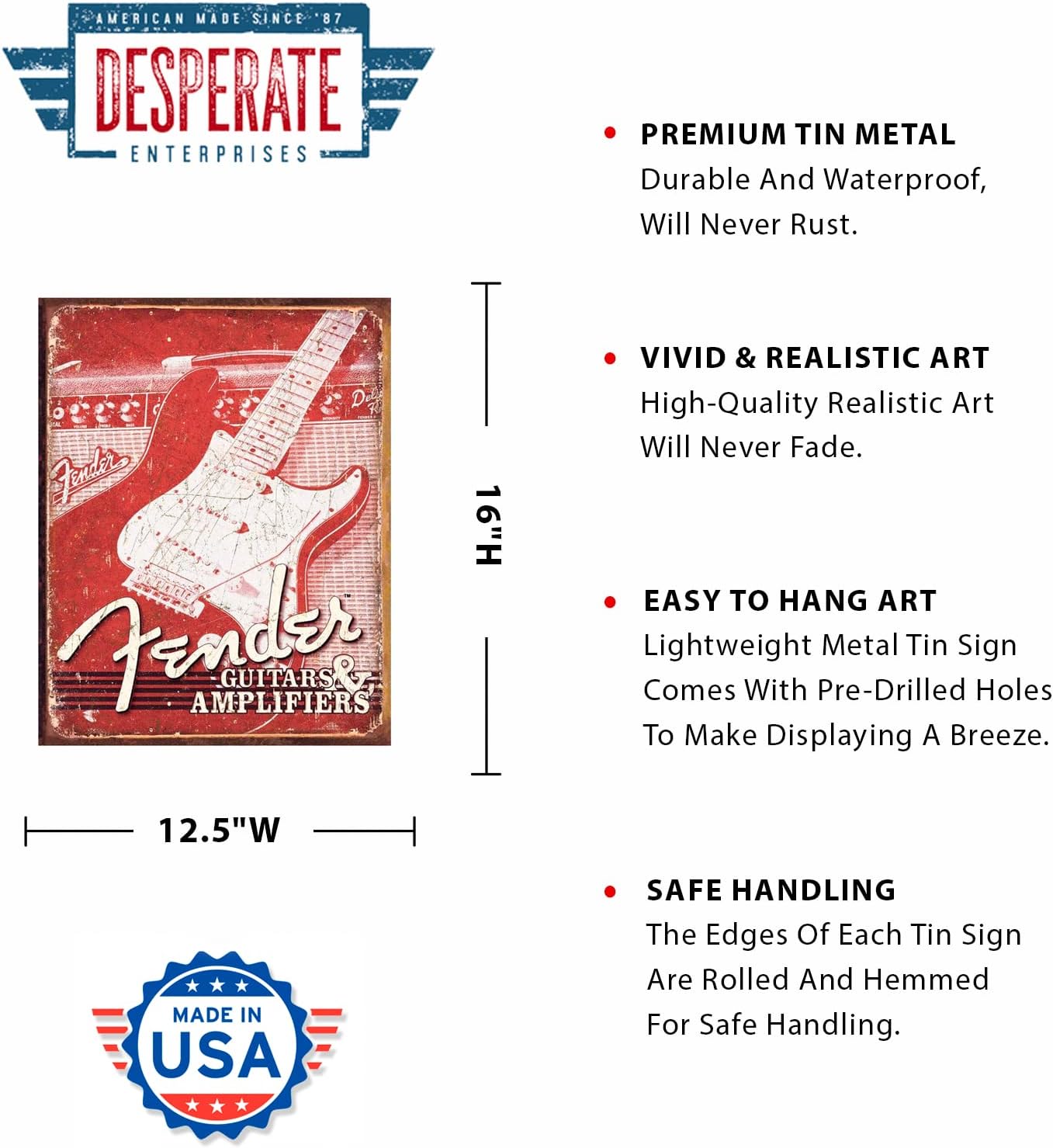 #1860 FENDER WEATHERED G&A MUSIC TIN SIGN METAL WALL ART WESTERN HOME DECOR NEW 16" X 12.5"