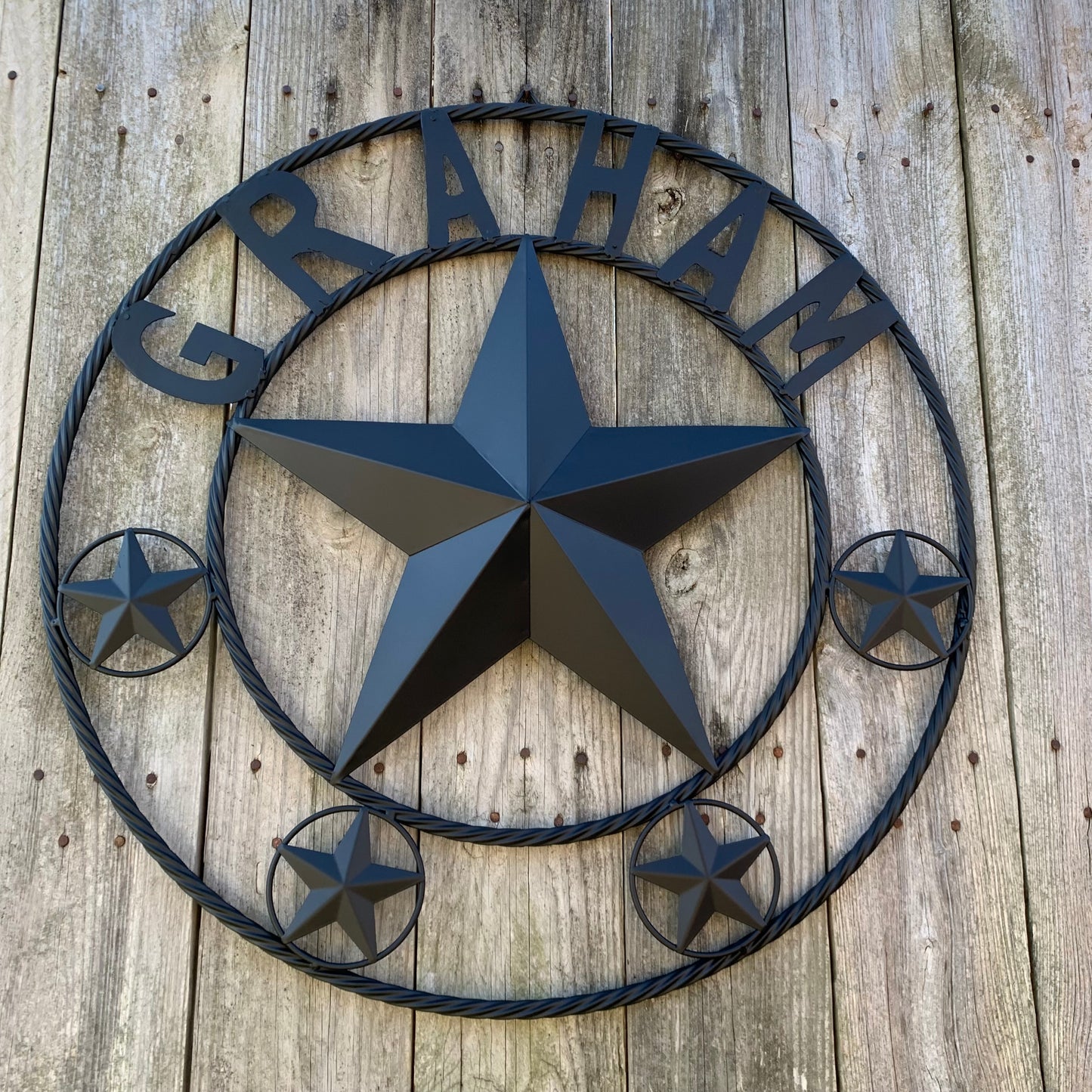 GRAHAM STYLE YOUR CUSTOM NAME STAR BARN STAR METAL LONE STAR WESTERN HOME DECOR RUSTIC BLACK HANDMADE 24",32",36",50"