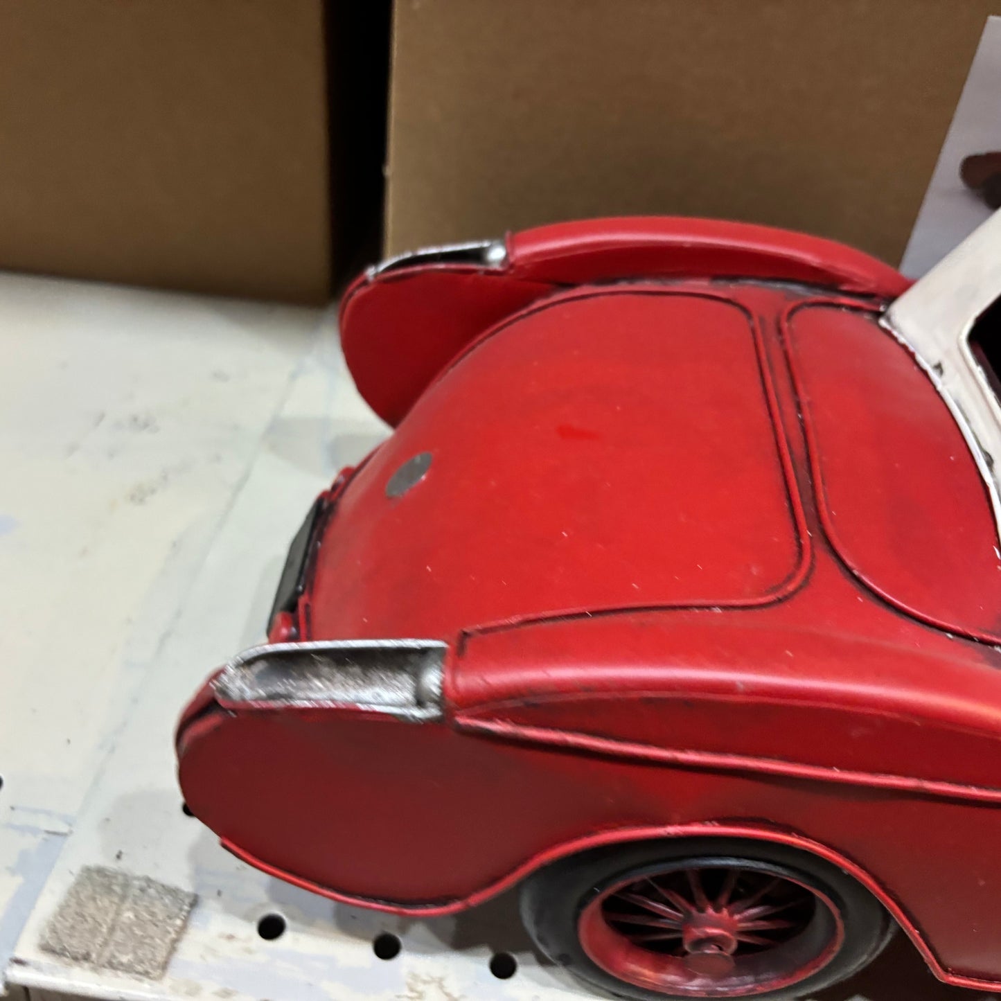 RA0236 RED CLASSIC CAR COVERTIBLE L 18" METAL CAR ART WESTERN HOME DECOR HANDMADE
