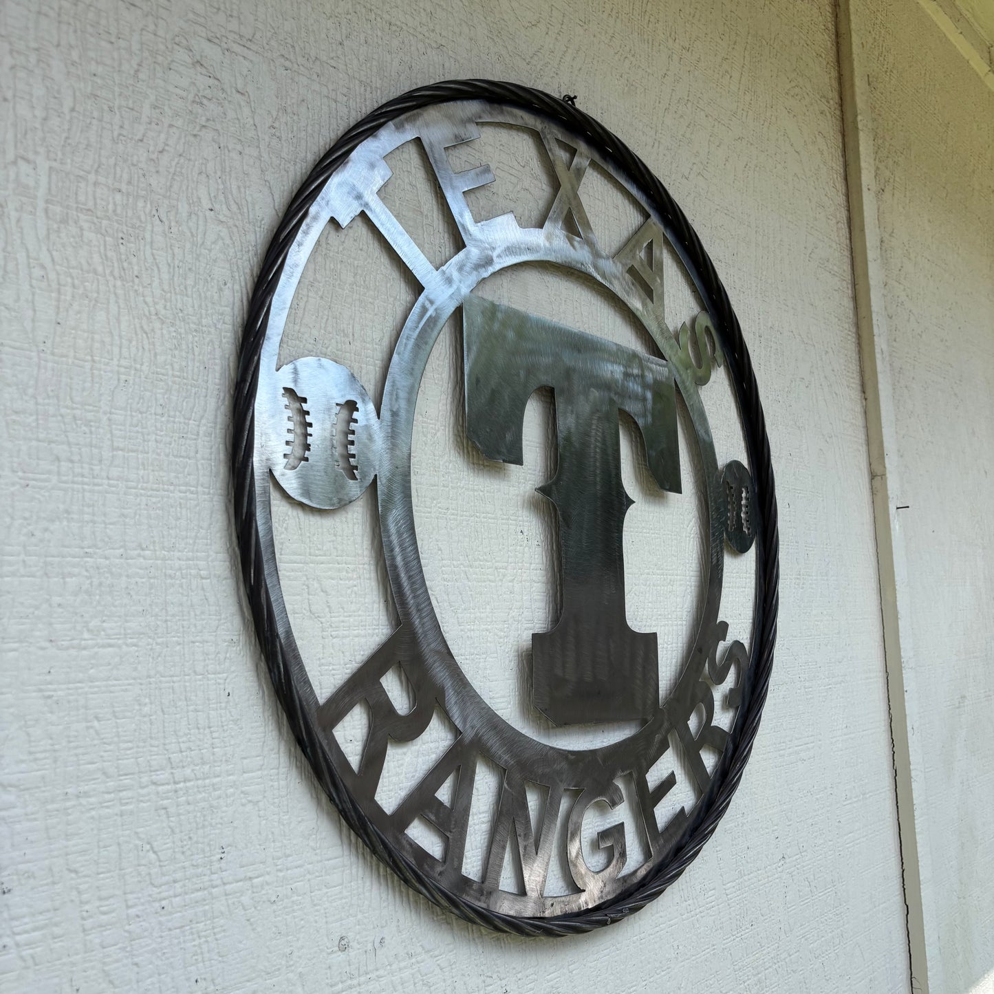 TEXAS RANGERS CUSTOM RAW METAL VINTAGE CRAFT TEAM SIGN TWISTED ROPE RING HANDMADE