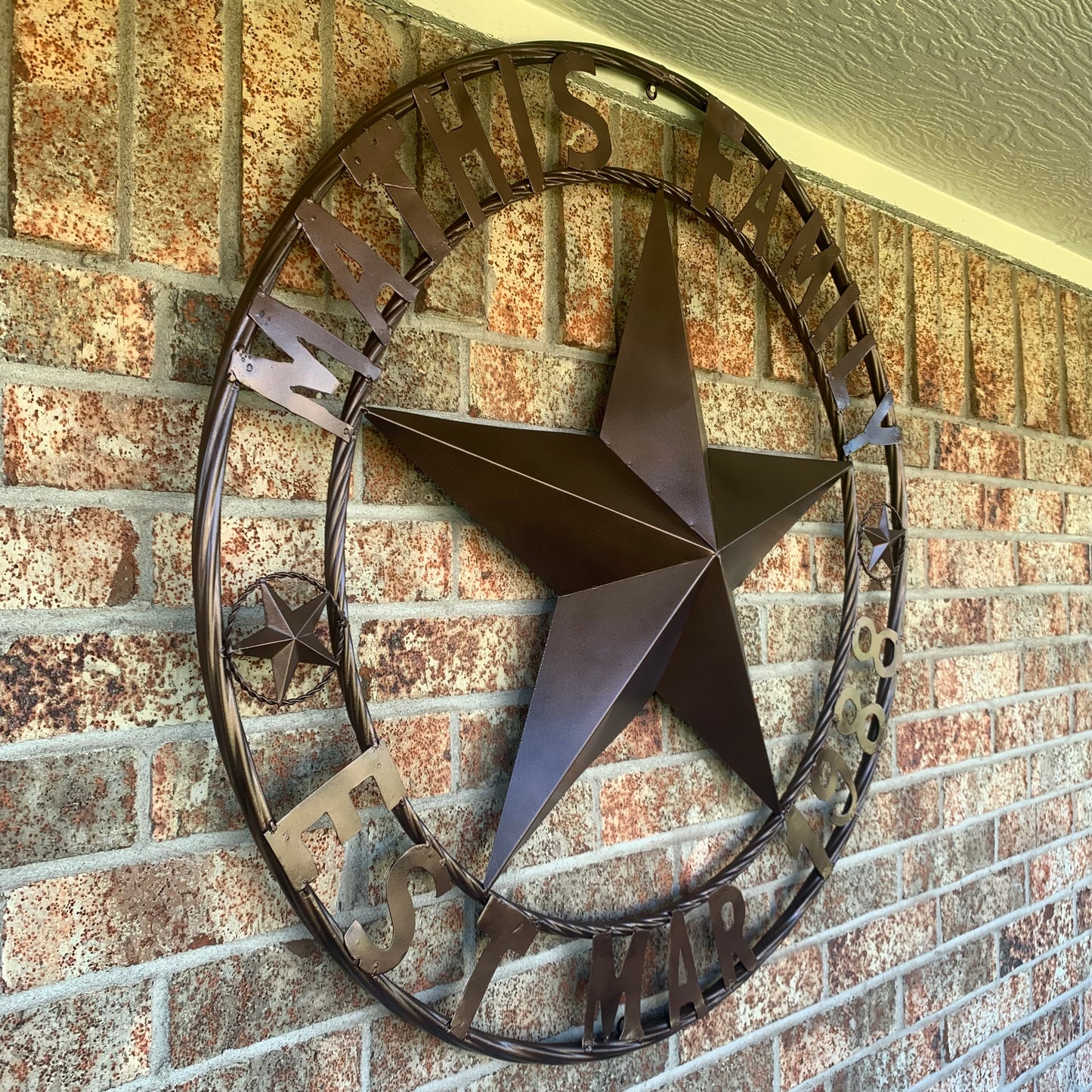 MATHIS STYLE CUSTOM NAME STAR BARN STAR 3d METAL LONESTAR TWISTED ROPE RING WESTERN HOME DECOR RUSTIC BRONZE COPPER HANDMADE 24",32",36",50"