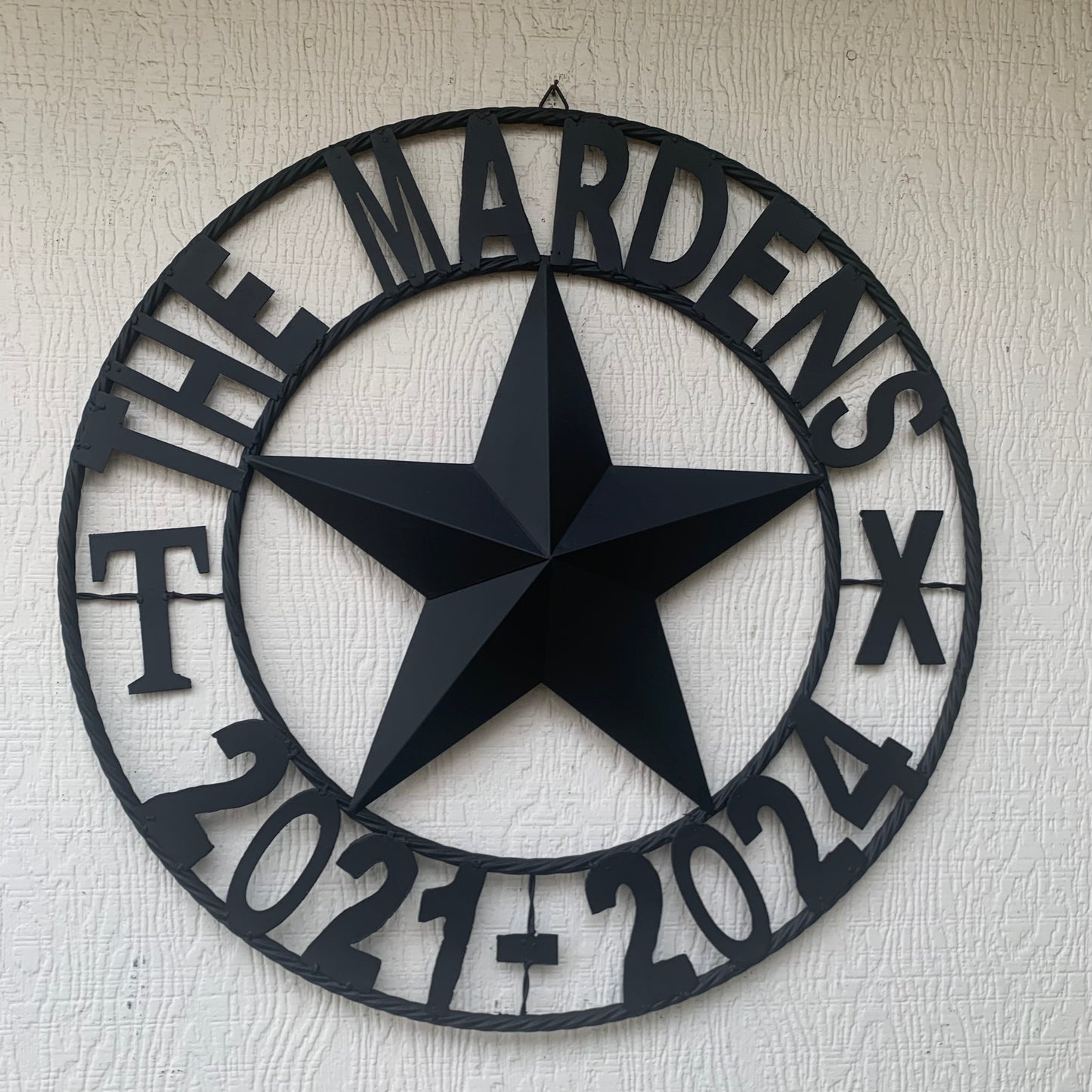 MARDENS STYLE CUSTOM NAME STAR BARN METAL STAR 3d TWISTED ROPE RING WESTERN HOME DECOR RUSTIC BLACK HANDMADE 24",32",36",50"