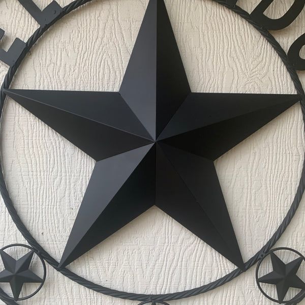 ELIZONDO STYLE CUSTOM NAME STAR BARN METAL STAR 3d TWISTED ROPE RING WESTERN HOME DECOR RUSTIC BLACK HANDMADE 24",32",36",50"