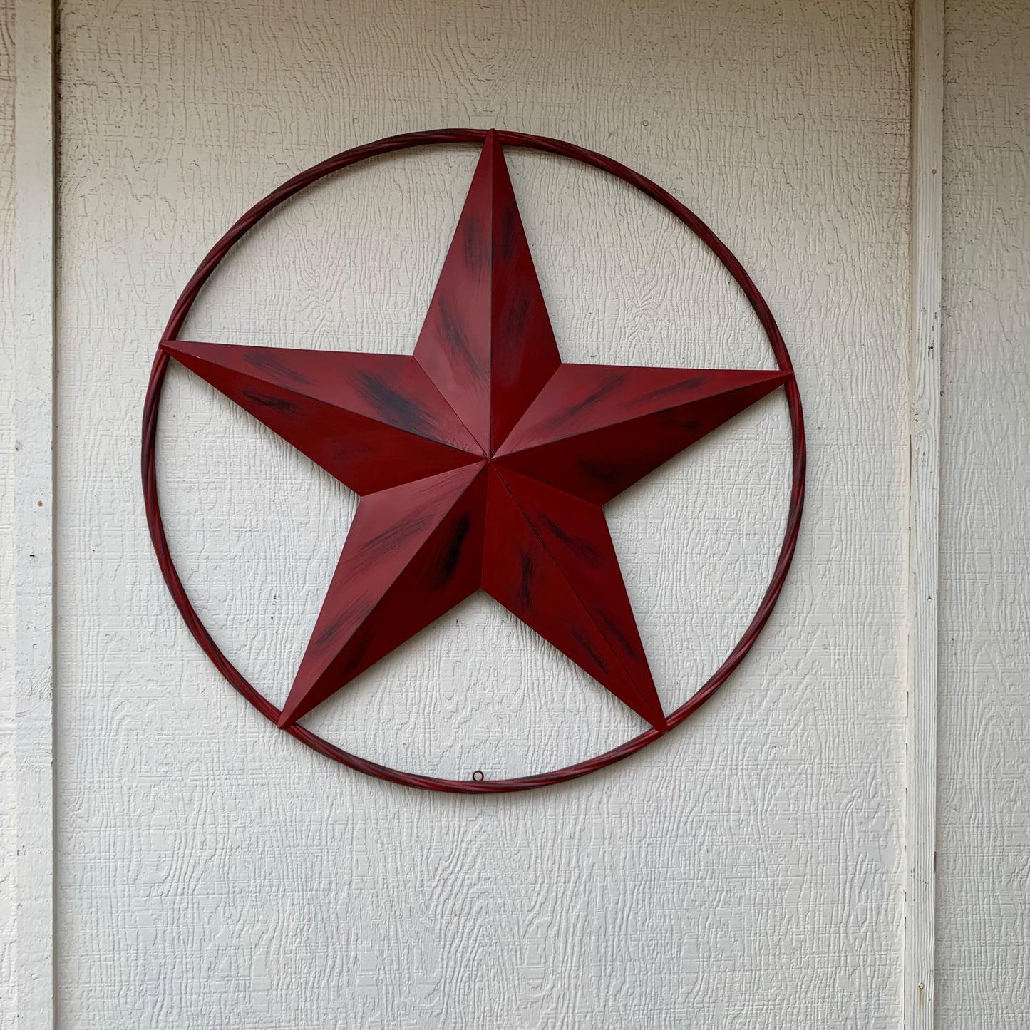 RED DISTRESSED STAR TWO TONE TEXTURE BARN STAR METAL LONESTAR TWISTED ROPE RING WESTERN HOME DECOR HANDMADE NEW #EH12958