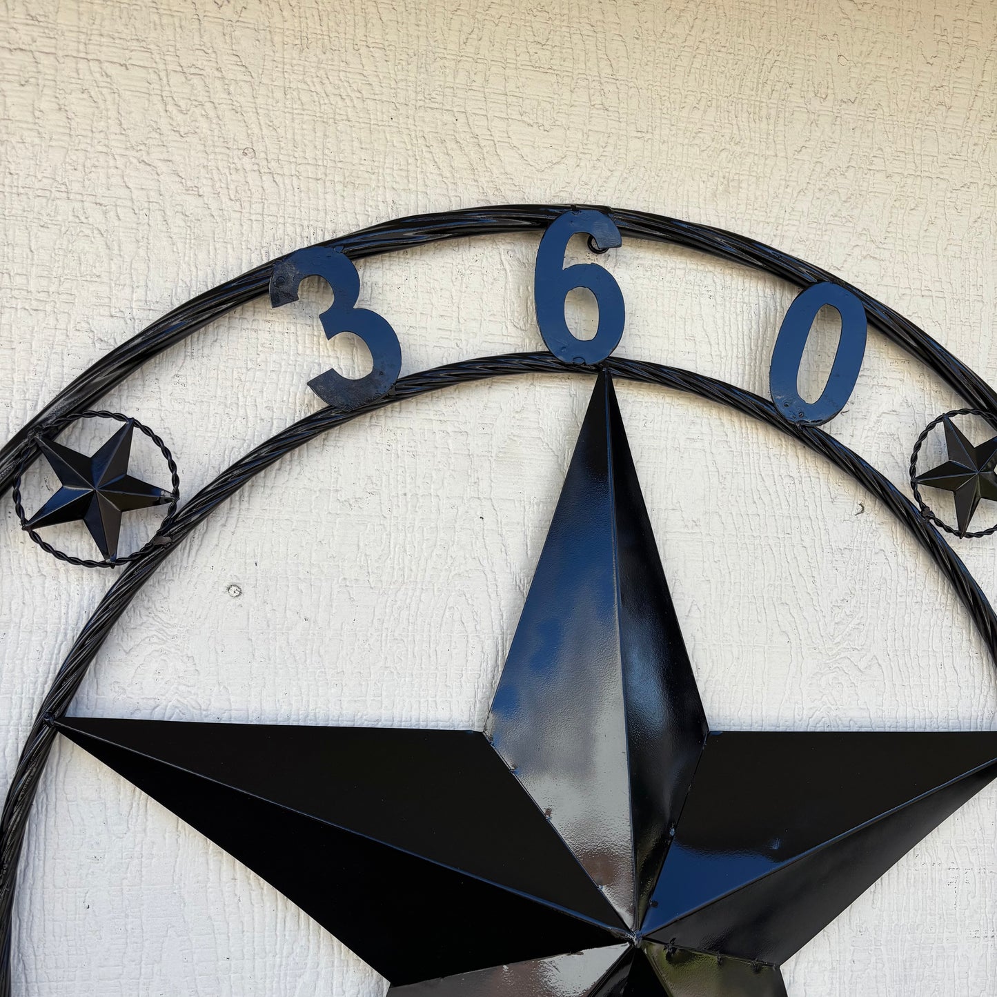 360 OLD EVANS STYLE CUSTOM STAR NAME BARN METAL STAR 3d TWISTED ROPE RING WESTERN HOME DECOR RUSTIC BLACK HANDMADE 24",32",36",50"