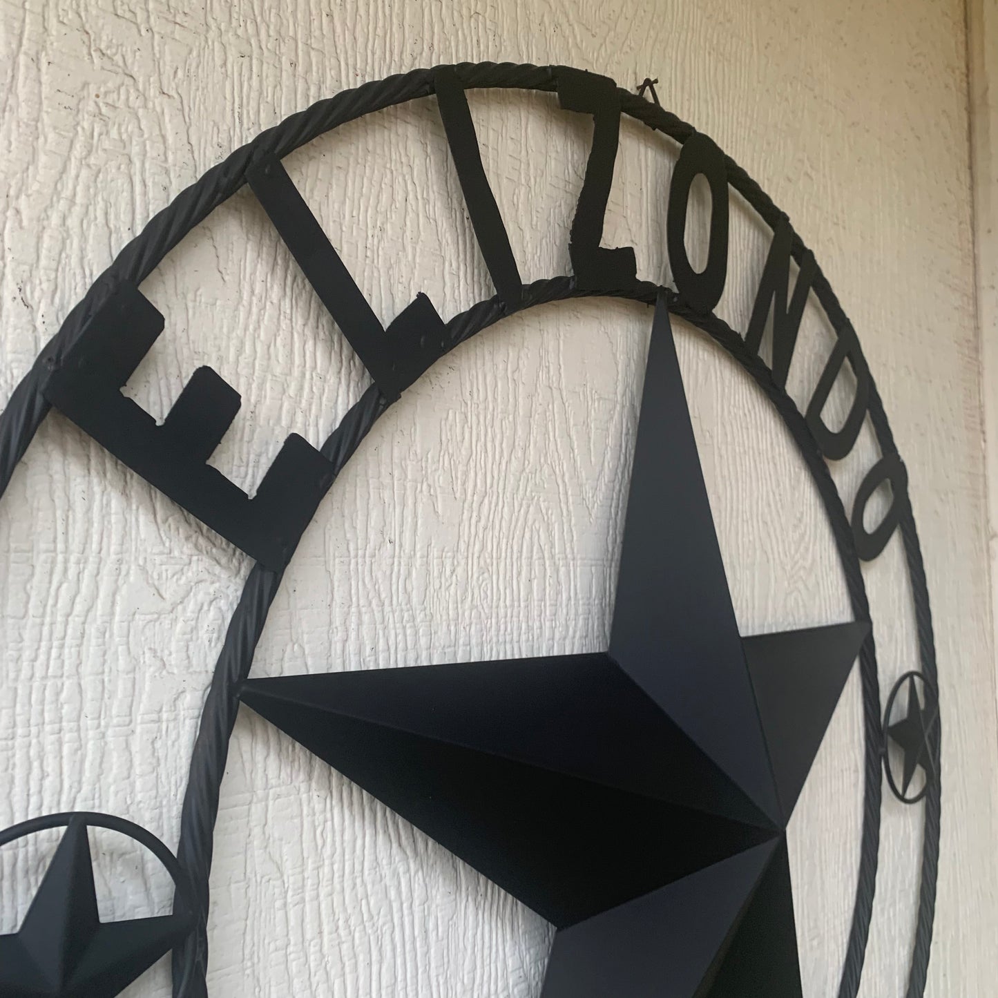 ELIZONDO STYLE CUSTOM NAME STAR BARN METAL STAR 3d TWISTED ROPE RING WESTERN HOME DECOR RUSTIC BLACK HANDMADE 24",32",36",50"