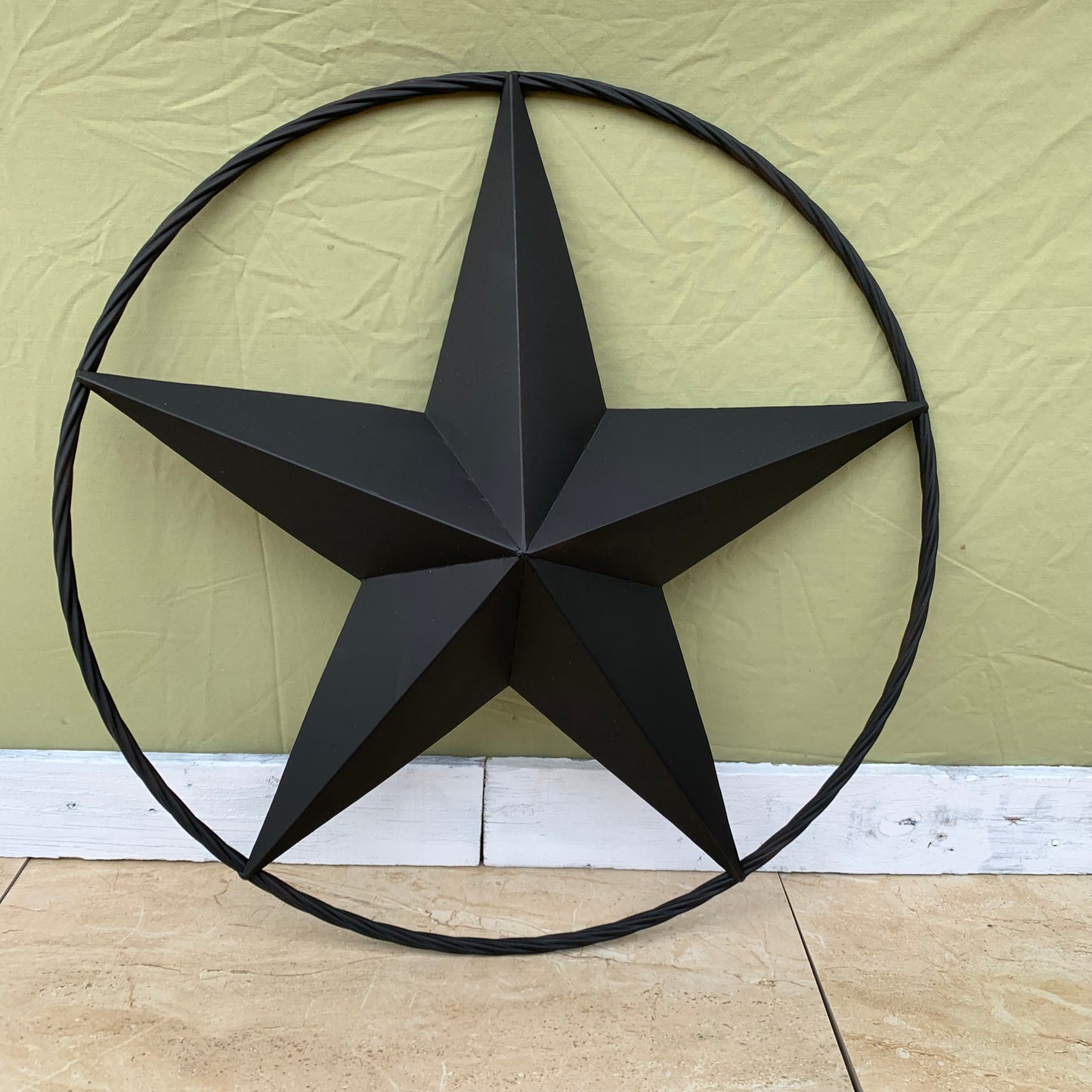 RUSTIC BLACK BARN STAR METAL LONE STAR 3d TWISTED ROPE RING WESTERN HOME DECOR HANDMADE NEW 12",16",24",32",36"-#EH10608
