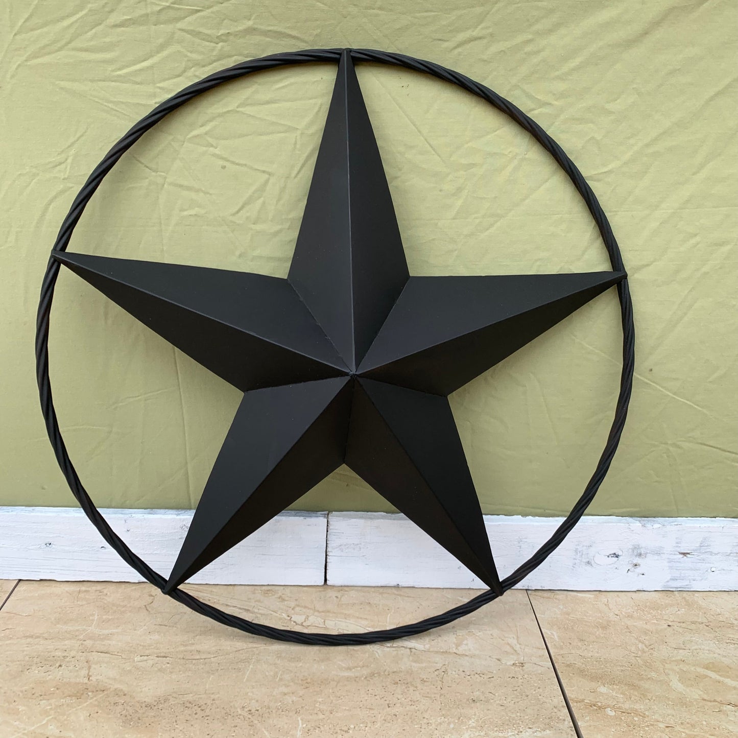 RUSTIC BLACK BARN STAR 3d TWISTED ROPE RING WESTERN HOME DECOR HANDMADE NEW 3" TO 72"-#EH10608