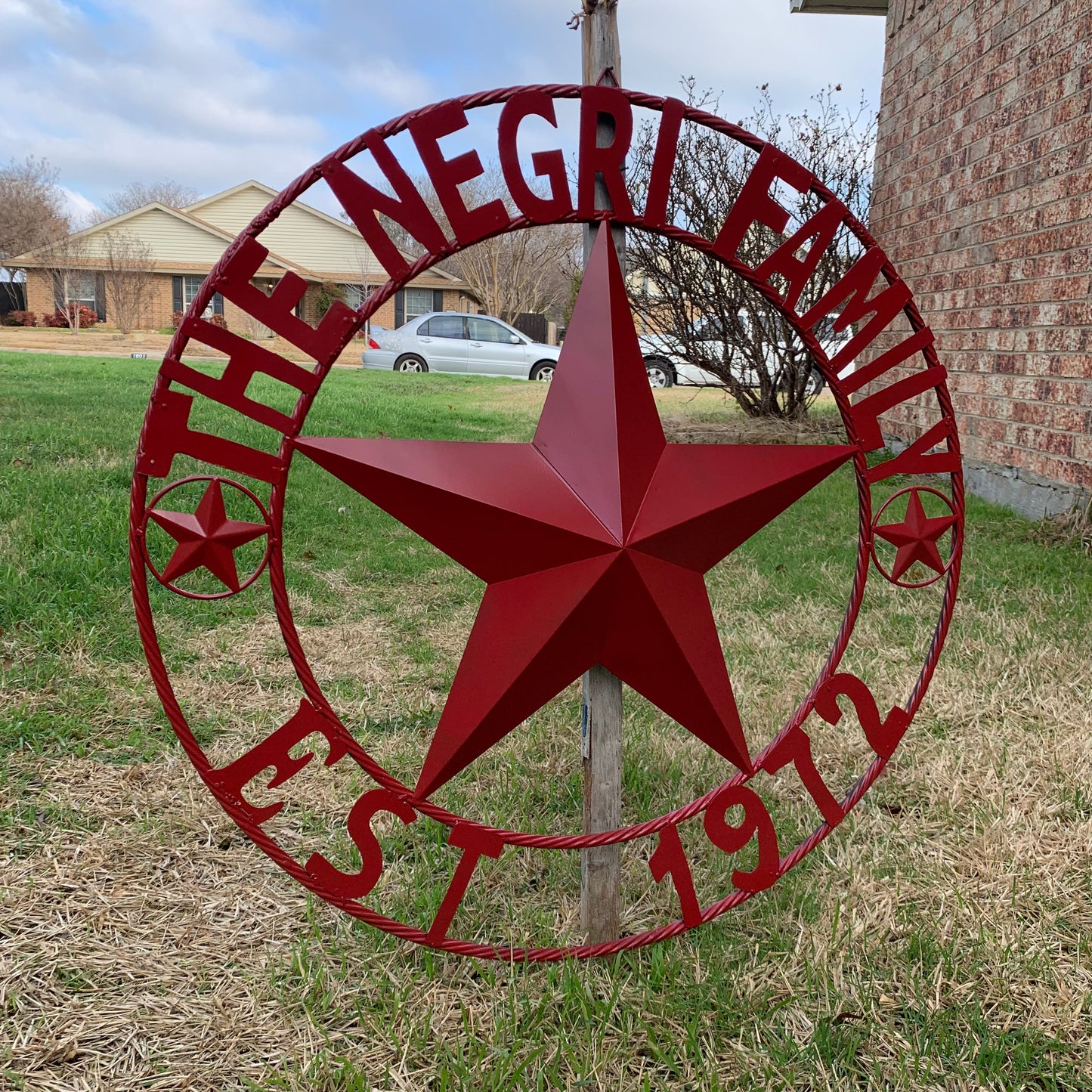 NEGRI FAMILY STYLE YOUR CUSTOM NAME STAR BARN STAR METAL LONE STAR WESTERN HOME DECOR RUSTIC BURGUNDY RED HANDMADE 24",32",36",50"