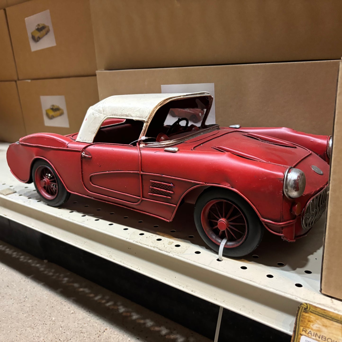 RA0236 RED CLASSIC CAR COVERTIBLE L 18" METAL CAR ART WESTERN HOME DECOR HANDMADE