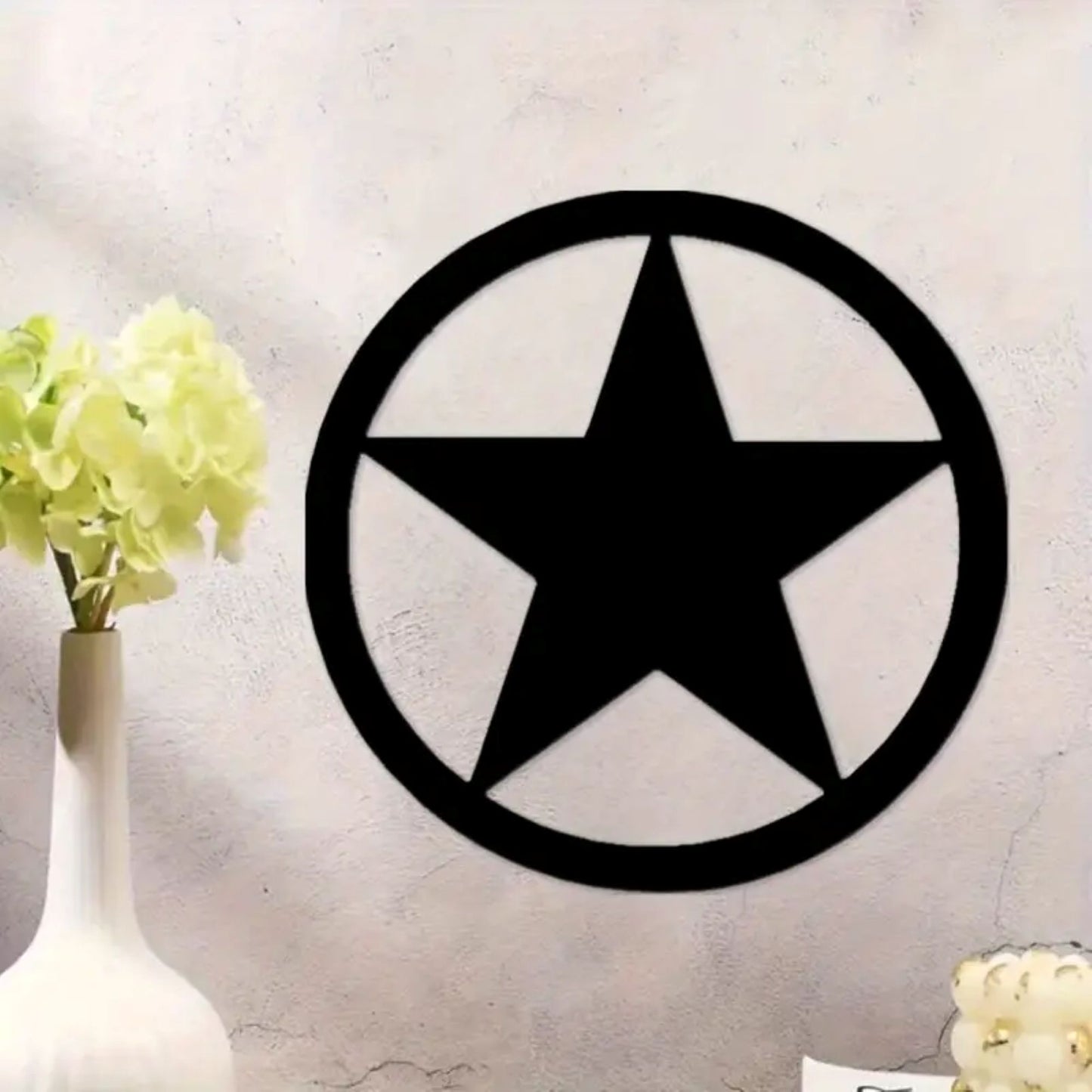 2D FLAT STAR BARN WITH RING PLAIN LASERCUT METAL RUSTIC BLACK STAR WALL ART WESTERN HOME DECOR HANDMADE #EH12824