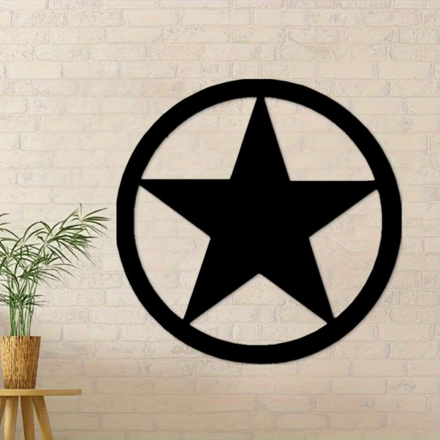 2D FLAT STAR BARN WITH RING PLAIN LASERCUT METAL RUSTIC BLACK STAR WALL ART WESTERN HOME DECOR HANDMADE #EH12824