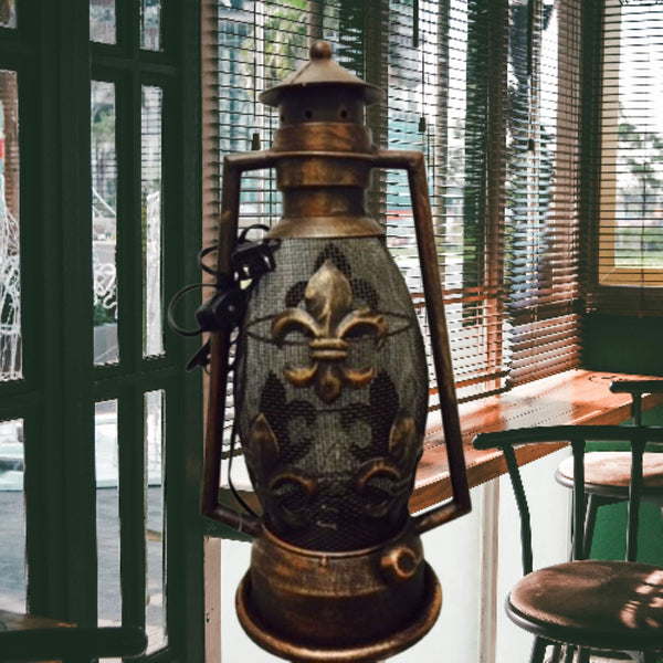FLEUR DE LIS METAL ART ELECTRIC LANTERN LAMP WESTERN HOME WALL DECOR NEW #EH12731