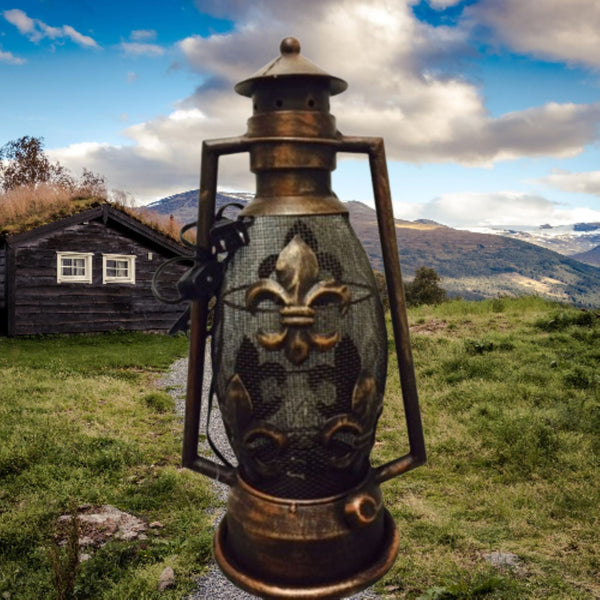 FLEUR DE LIS METAL ART ELECTRIC LANTERN LAMP WESTERN HOME WALL DECOR NEW #EH12731