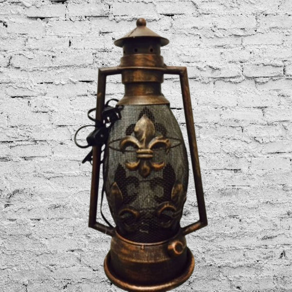 FLEUR DE LIS METAL ART ELECTRIC LANTERN LAMP WESTERN HOME WALL DECOR NEW #EH12731