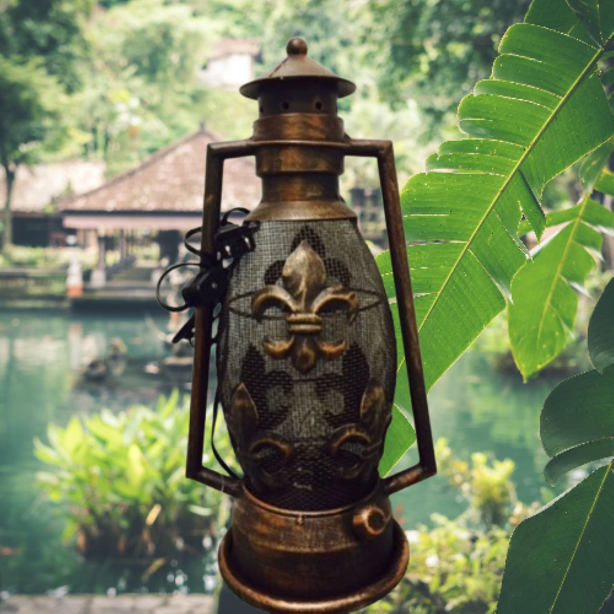 FLEUR DE LIS METAL ART ELECTRIC LANTERN LAMP WESTERN HOME WALL DECOR NEW #EH12731