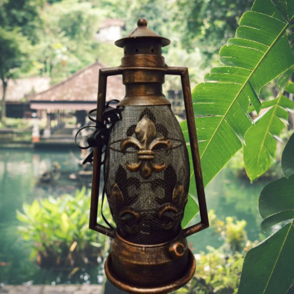 FLEUR DE LIS METAL ART ELECTRIC LANTERN LAMP WESTERN HOME WALL DECOR NEW #EH12731