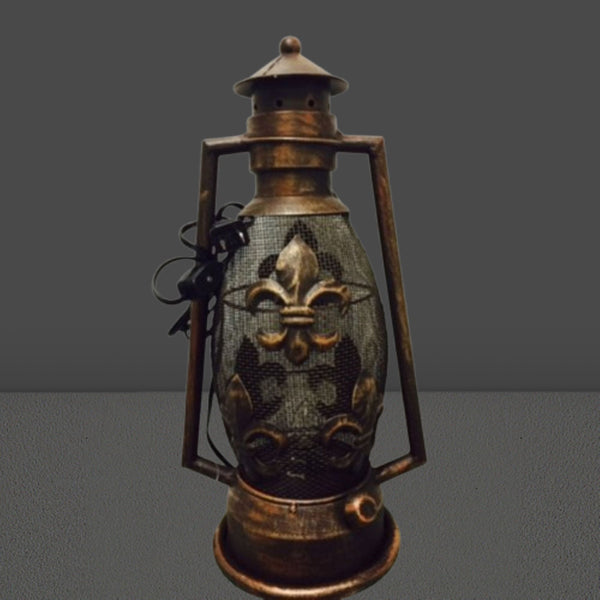 FLEUR DE LIS METAL ART ELECTRIC LANTERN LAMP WESTERN HOME WALL DECOR NEW #EH12731