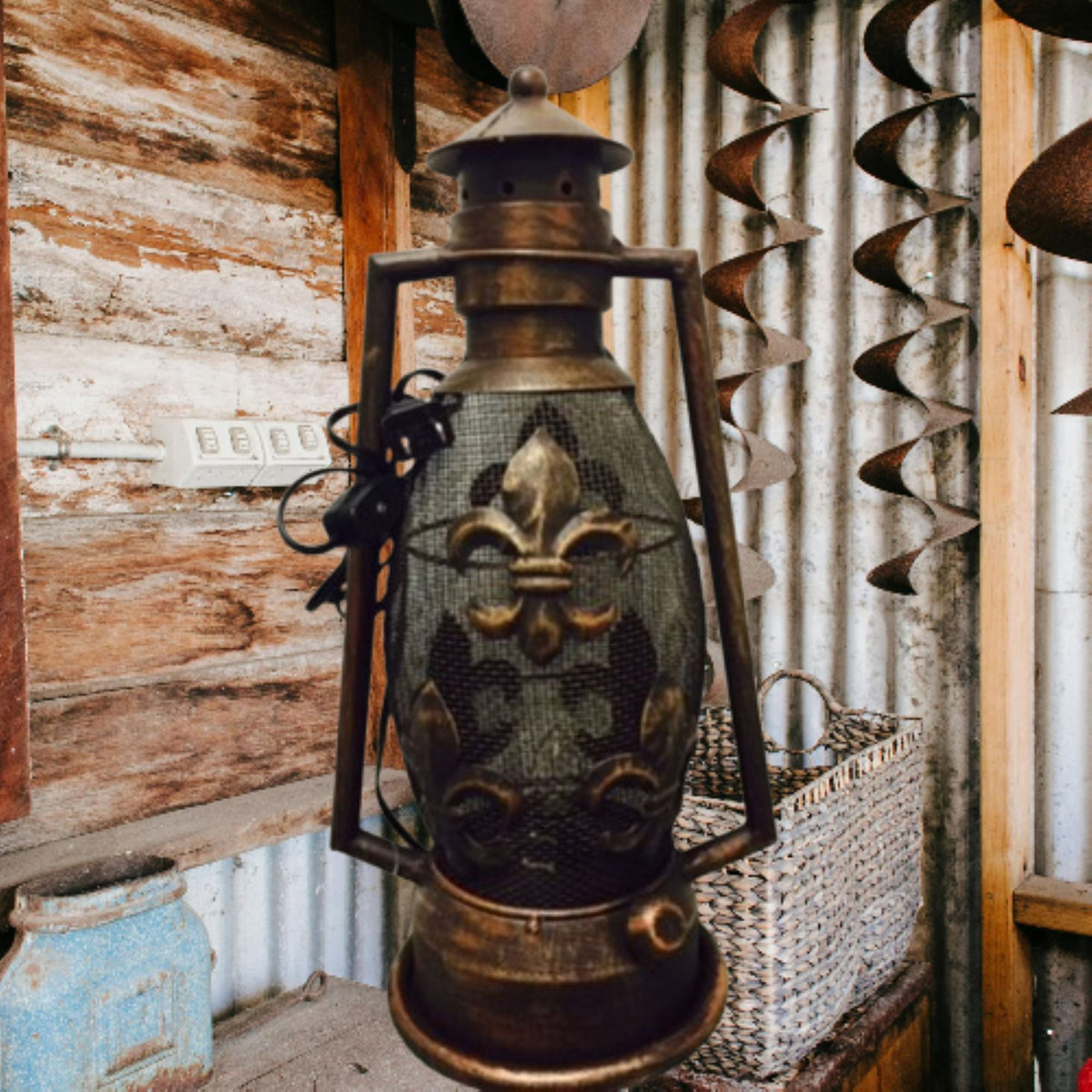 FLEUR DE LIS METAL ART ELECTRIC LANTERN LAMP WESTERN HOME WALL DECOR NEW #EH12731