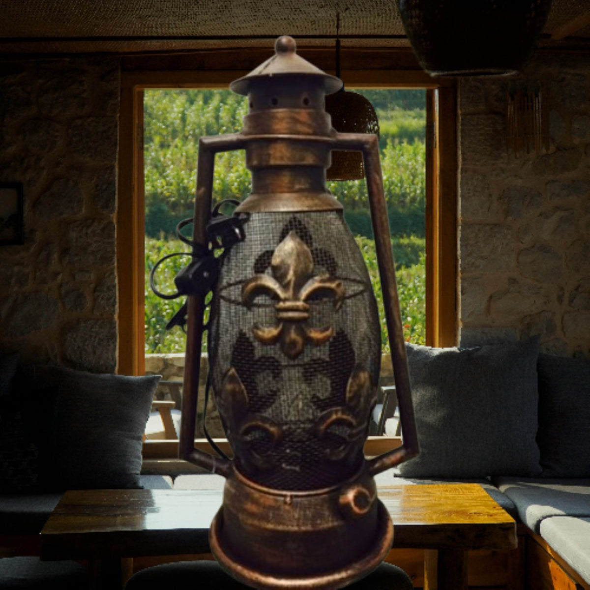 FLEUR DE LIS METAL ART ELECTRIC LANTERN LAMP WESTERN HOME WALL DECOR NEW #EH12731