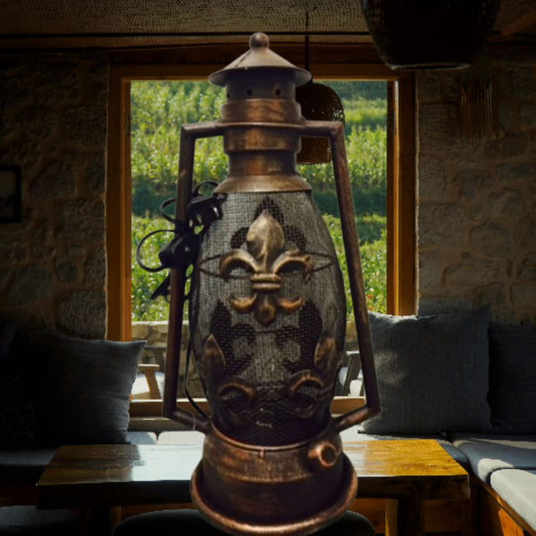 FLEUR DE LIS METAL ART ELECTRIC LANTERN LAMP WESTERN HOME WALL DECOR NEW #EH12731