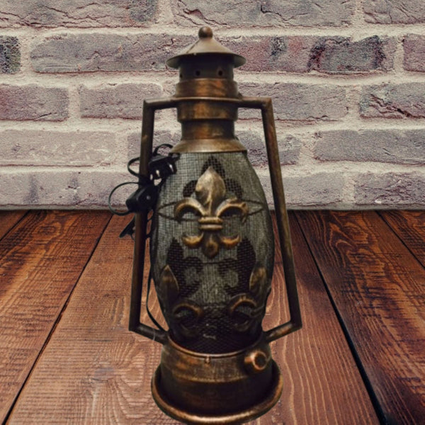 FLEUR DE LIS METAL ART ELECTRIC LANTERN LAMP WESTERN HOME WALL DECOR NEW #EH12731