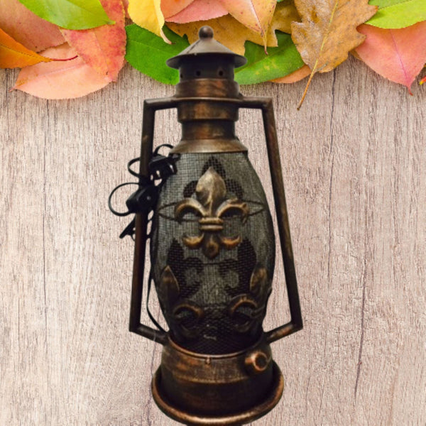 FLEUR DE LIS METAL ART ELECTRIC LANTERN LAMP WESTERN HOME WALL DECOR NEW #EH12731