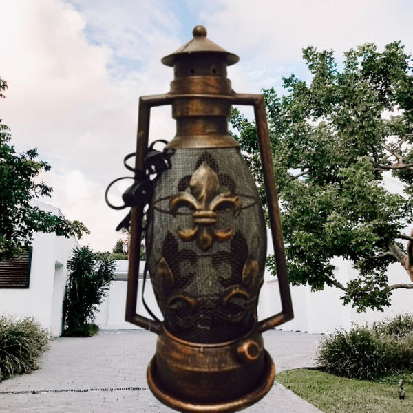FLEUR DE LIS METAL ART ELECTRIC LANTERN LAMP WESTERN HOME WALL DECOR NEW #EH12731