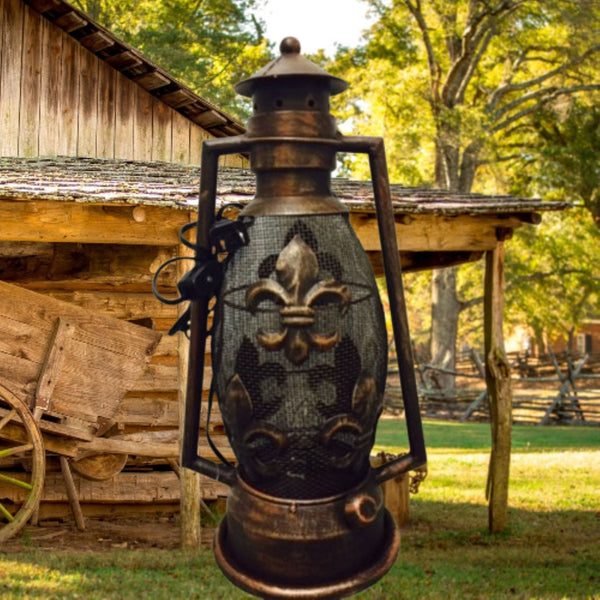 FLEUR DE LIS METAL ART ELECTRIC LANTERN LAMP WESTERN HOME WALL DECOR NEW #EH12731