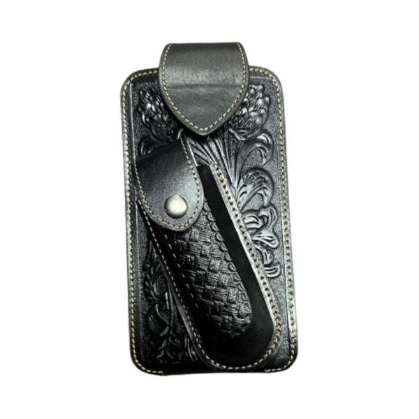7" BASKETWEAVE & KNIFE LEATHER POUCH HOLDER XTRA LARGE  BELT LOOP CELL PHONE CASE UNIVERSAL OVERSIZE #EH12295 -- FREE SHIPPING
