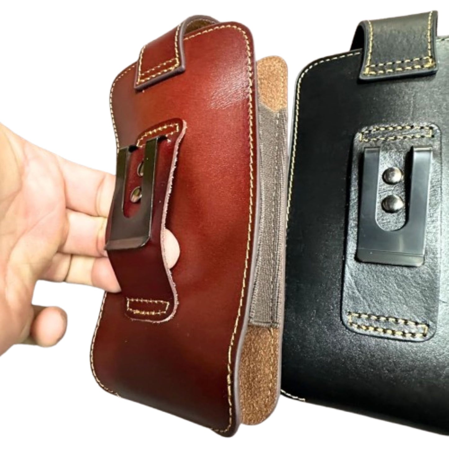 7" BASKETWEAVE & KNIFE BROWN LEATHER POUCH HOLDER XTRA LARGE  BELT LOOP CELL PHONE CASE UNIVERSAL OVERSIZE #EH12295