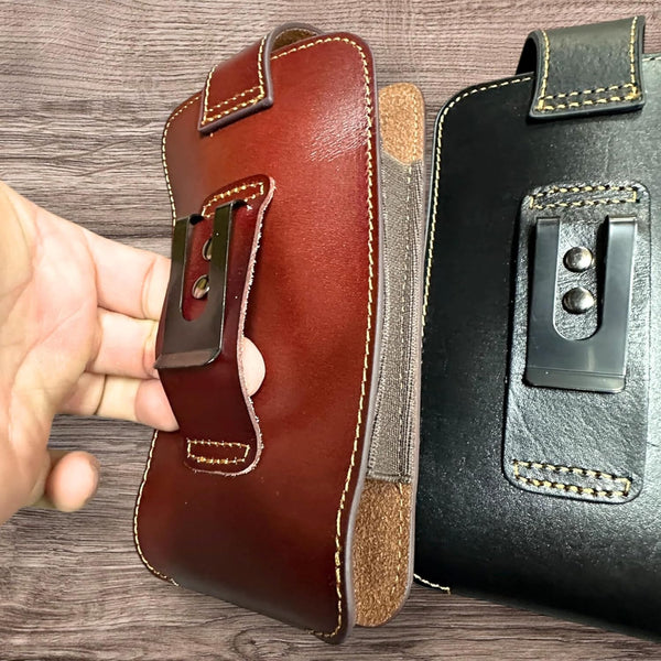 7" BASKETWEAVE & KNIFE LEATHER POUCH HOLDER XTRA LARGE  BELT LOOP CELL PHONE CASE UNIVERSAL OVERSIZE #EH12295 -- FREE SHIPPING