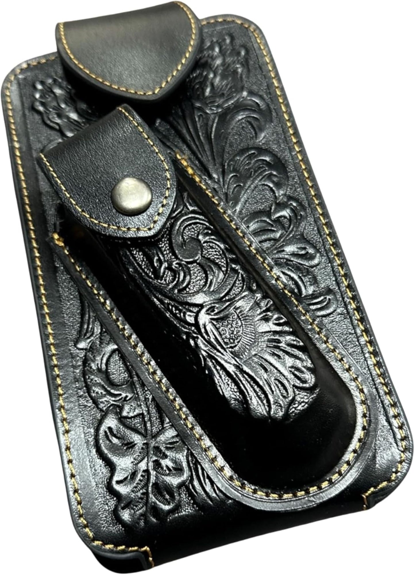 7" FLORAL & KNIFE LEATHER POUCH HOLDER XTRA LARGE  BELT LOOP CELL PHONE CASE UNIVERSAL OVERSIZE #EH12308 -- FREE SHIPPING