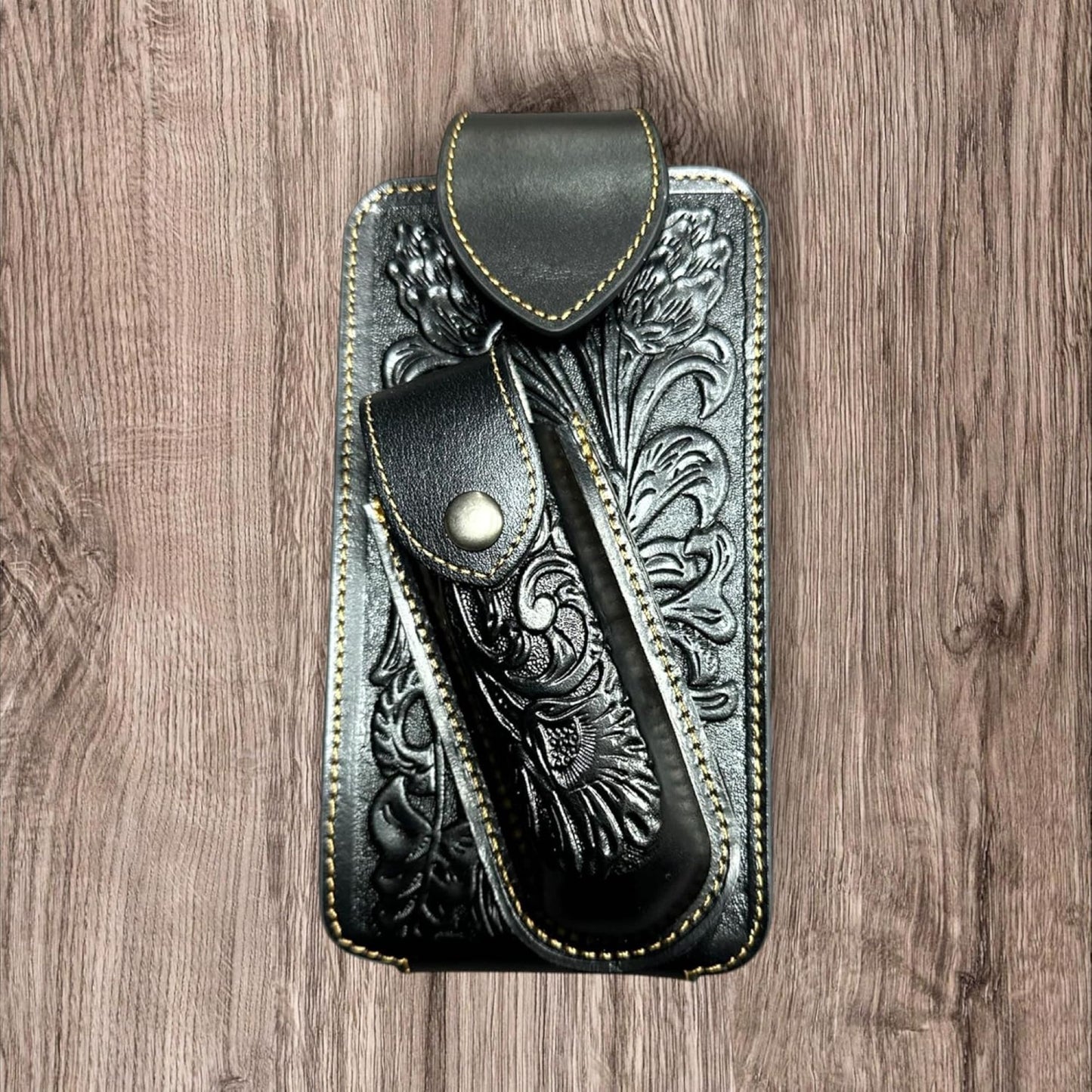 7" FLORAL & KNIFE LEATHER POUCH HOLDER XTRA LARGE  BELT LOOP CELL PHONE CASE UNIVERSAL OVERSIZE #EH12308 -- FREE SHIPPING