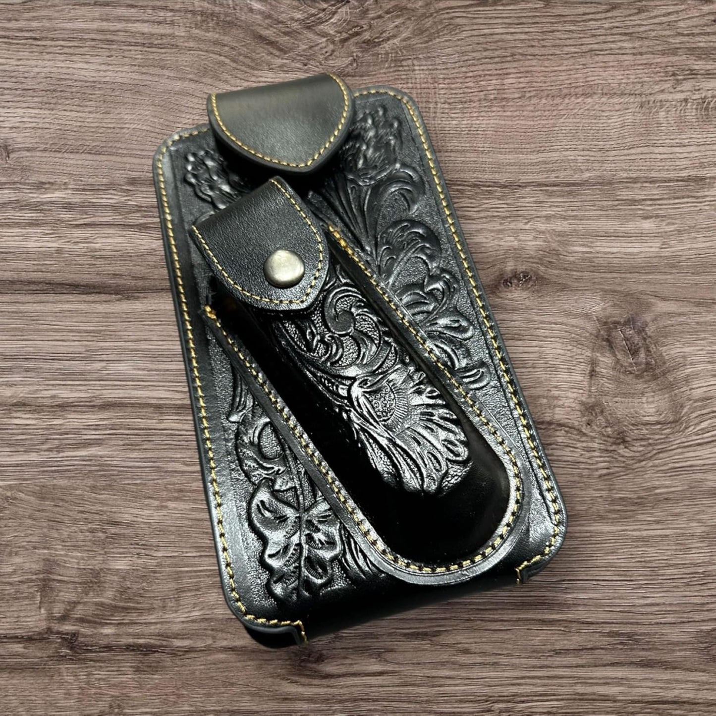 7" FLORAL & KNIFE LEATHER POUCH HOLDER XTRA LARGE  BELT LOOP CELL PHONE CASE UNIVERSAL OVERSIZE #EH12308 -- FREE SHIPPING
