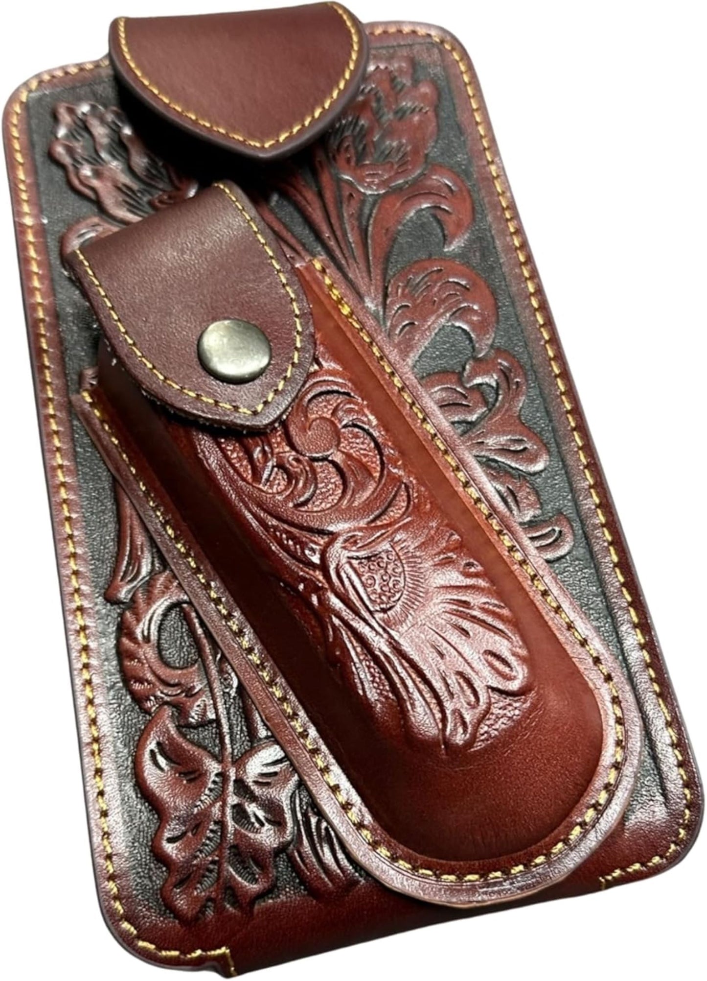 7" FLORAL & KNIFE LEATHER POUCH HOLDER XTRA LARGE  BELT LOOP CELL PHONE CASE UNIVERSAL OVERSIZE #EH12308 -- FREE SHIPPING