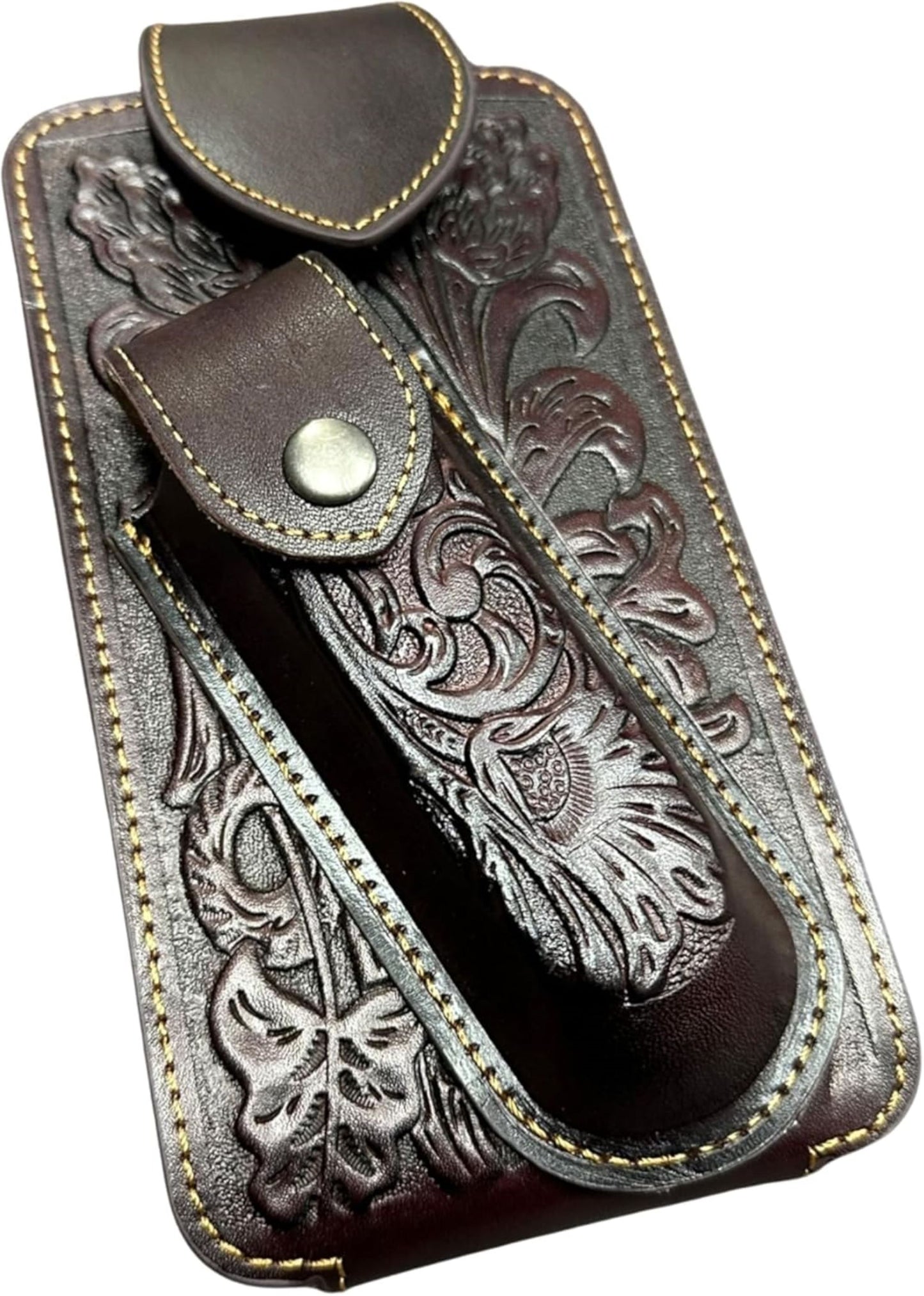 7" FLORAL & KNIFE LEATHER POUCH HOLDER XTRA LARGE  BELT LOOP CELL PHONE CASE UNIVERSAL OVERSIZE #EH12308 -- FREE SHIPPING
