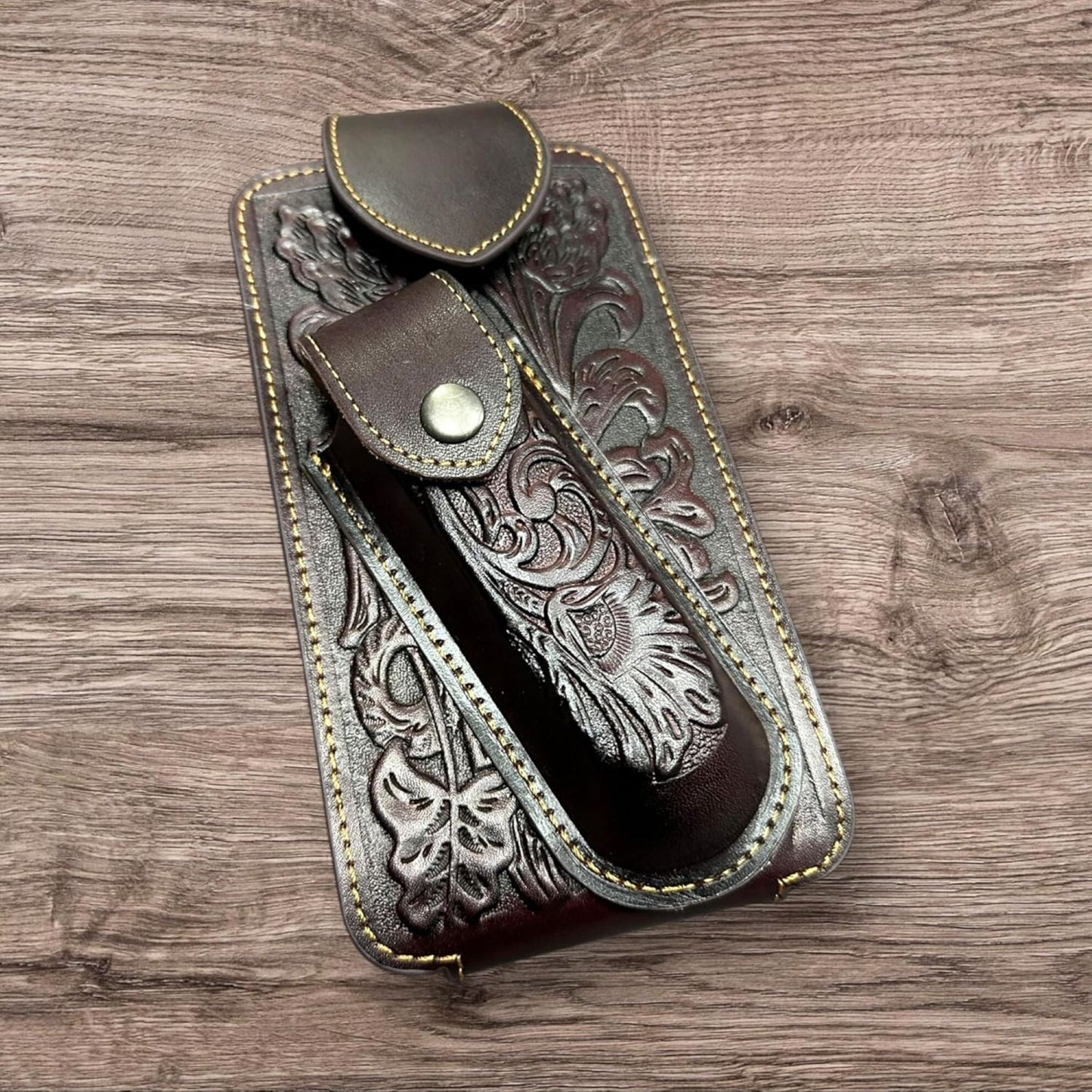 7" FLORAL & KNIFE LEATHER POUCH HOLDER XTRA LARGE  BELT LOOP CELL PHONE CASE UNIVERSAL OVERSIZE #EH12308 -- FREE SHIPPING