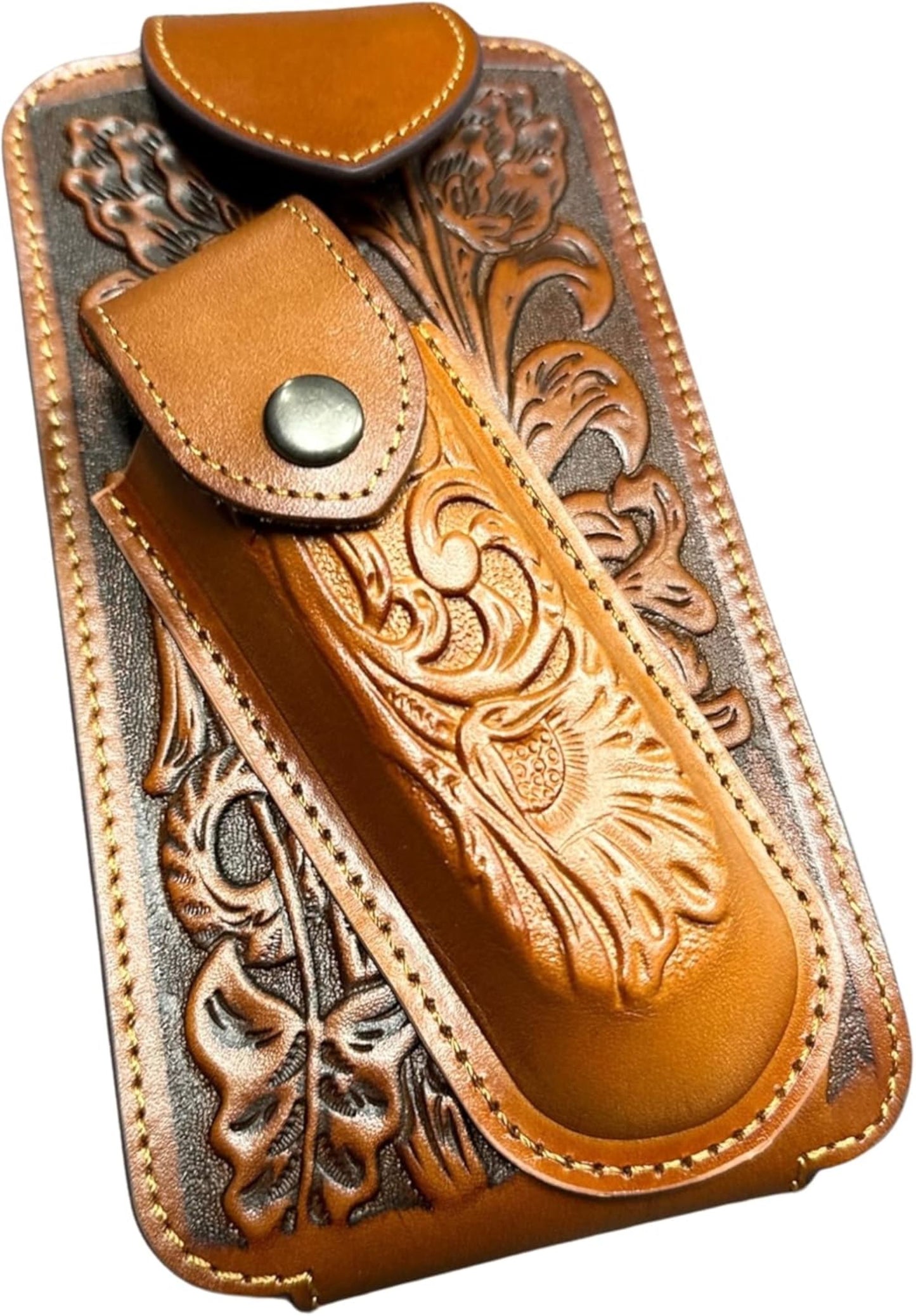 7" FLORAL & KNIFE LEATHER POUCH HOLDER XTRA LARGE  BELT LOOP CELL PHONE CASE UNIVERSAL OVERSIZE #EH12308 -- FREE SHIPPING