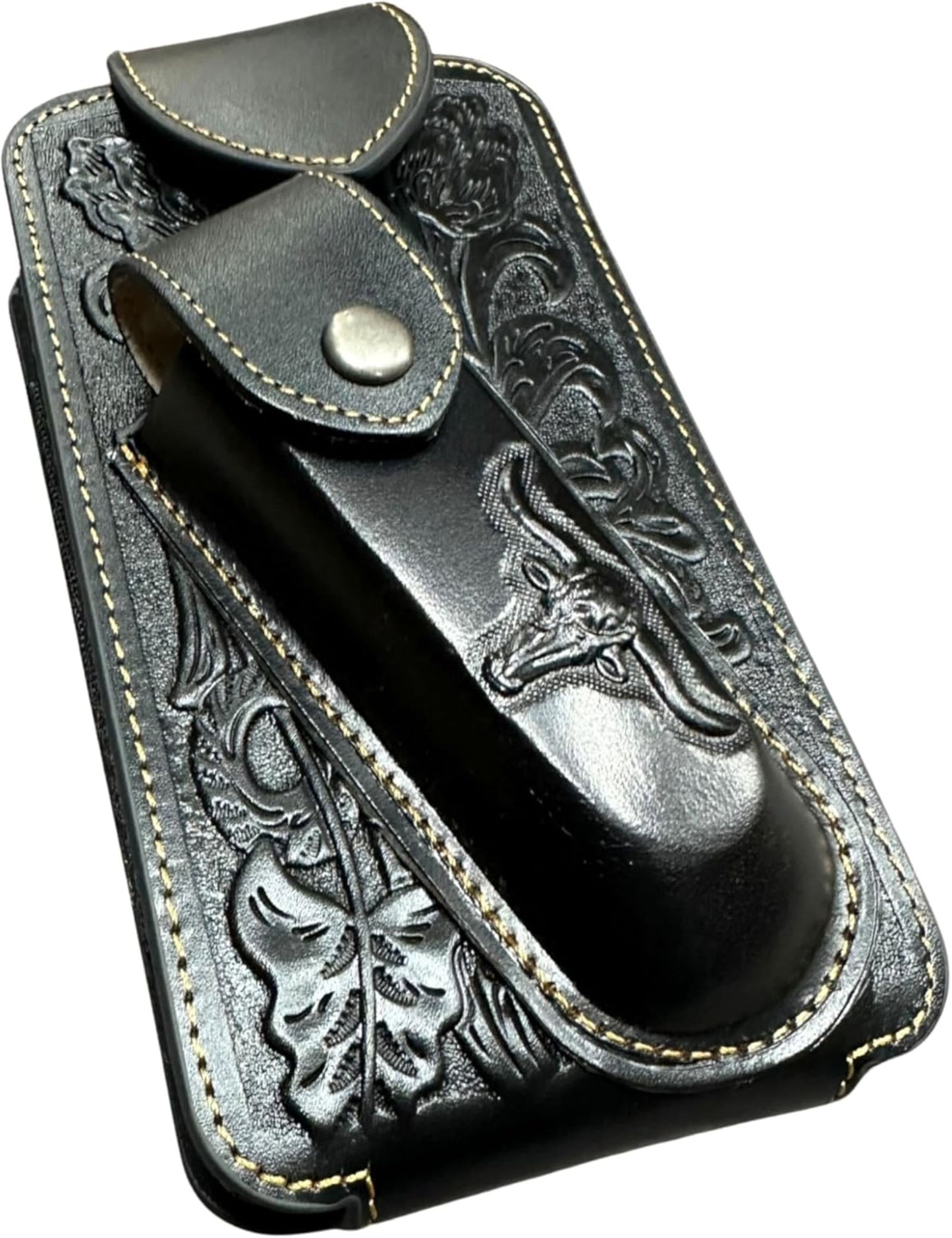 7" LONGHORNS & KNIFE LEATHER HOLSTER POUCH HOLDER XTRA LARGE  BELT LOOP CELL PHONE CASE UNIVERSAL OVERSIZE #EH12303 -- FREE SHIPPING