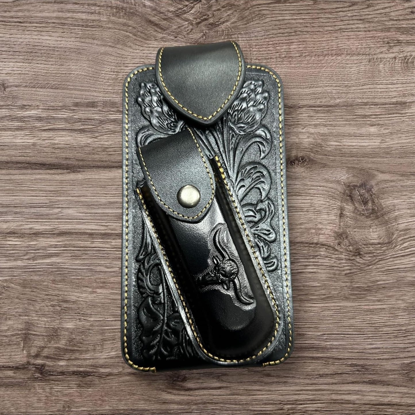7" LONGHORNS & KNIFE LEATHER HOLSTER POUCH HOLDER XTRA LARGE  BELT LOOP CELL PHONE CASE UNIVERSAL OVERSIZE #EH12303 -- FREE SHIPPING