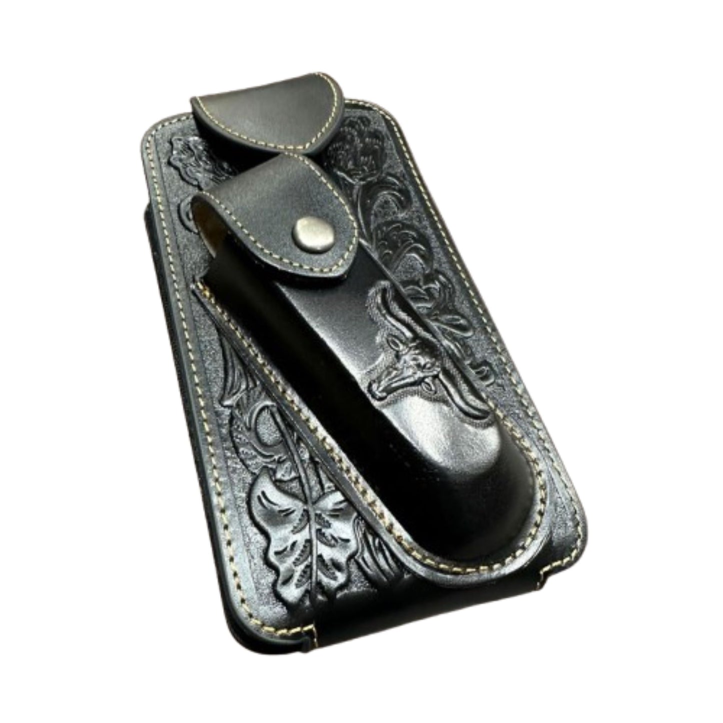 7" LONGHORNS & KNIFE LEATHER HOLSTER POUCH HOLDER XTRA LARGE  BELT LOOP CELL PHONE CASE UNIVERSAL OVERSIZE #EH12303 -- FREE SHIPPING