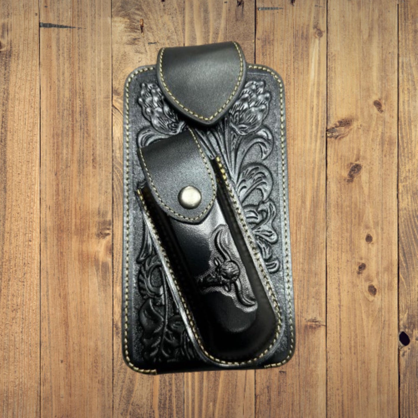 7" LONGHORNS & KNIFE LEATHER HOLSTER POUCH HOLDER XTRA LARGE  BELT LOOP CELL PHONE CASE UNIVERSAL OVERSIZE #EH12303 -- FREE SHIPPING