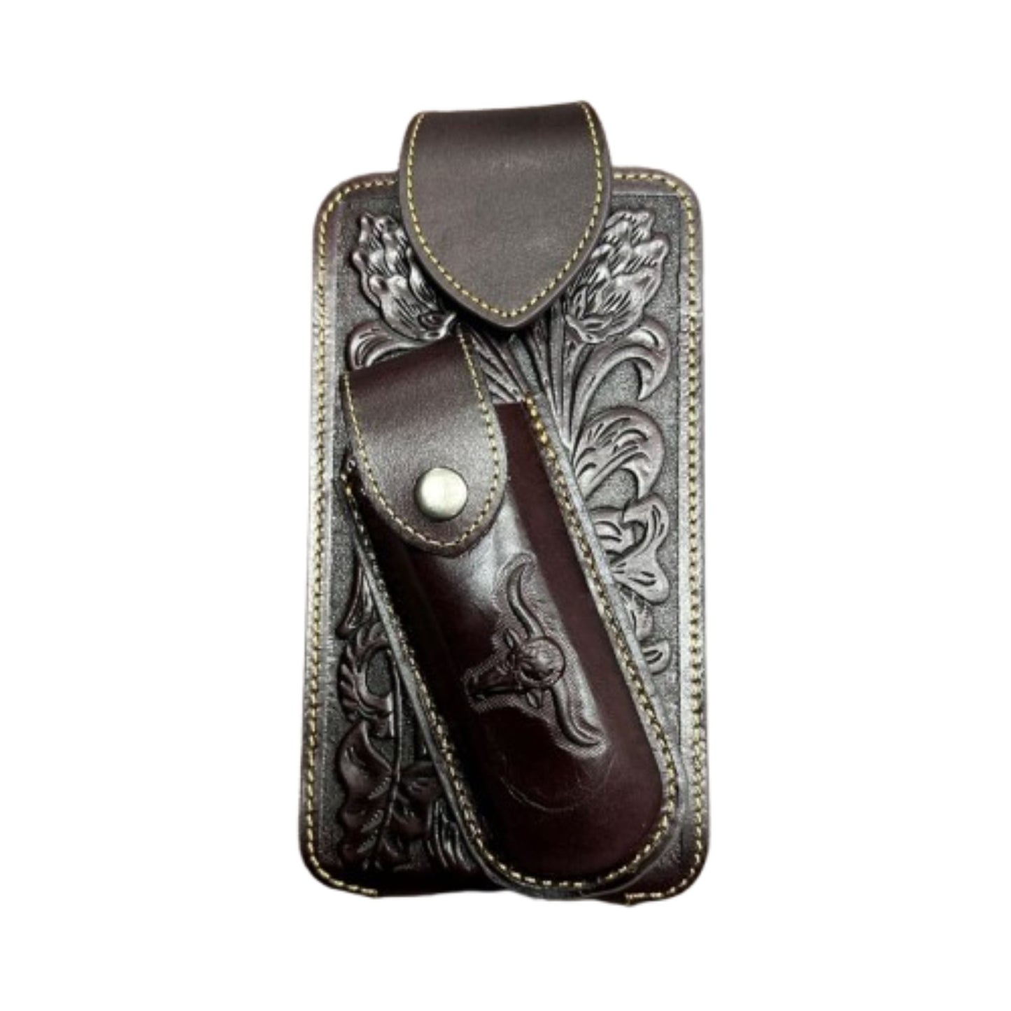 7" LONGHORNS & KNIFE LEATHER HOLSTER POUCH HOLDER XTRA LARGE  BELT LOOP CELL PHONE CASE UNIVERSAL OVERSIZE #EH12303 -- FREE SHIPPING