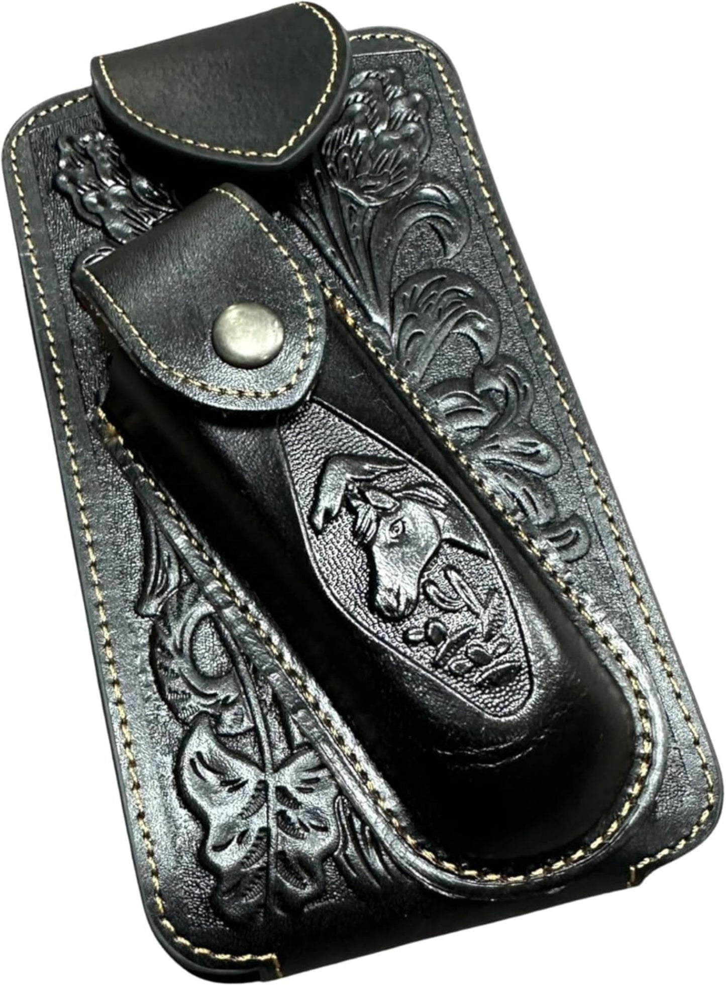 7" HORSE & KNIFE LEATHER POUCH HOLDER XTRA LARGE  BELT LOOP CELL PHONE CASE UNIVERSAL OVERSIZE #EH12292 -- FREE SHIPPING