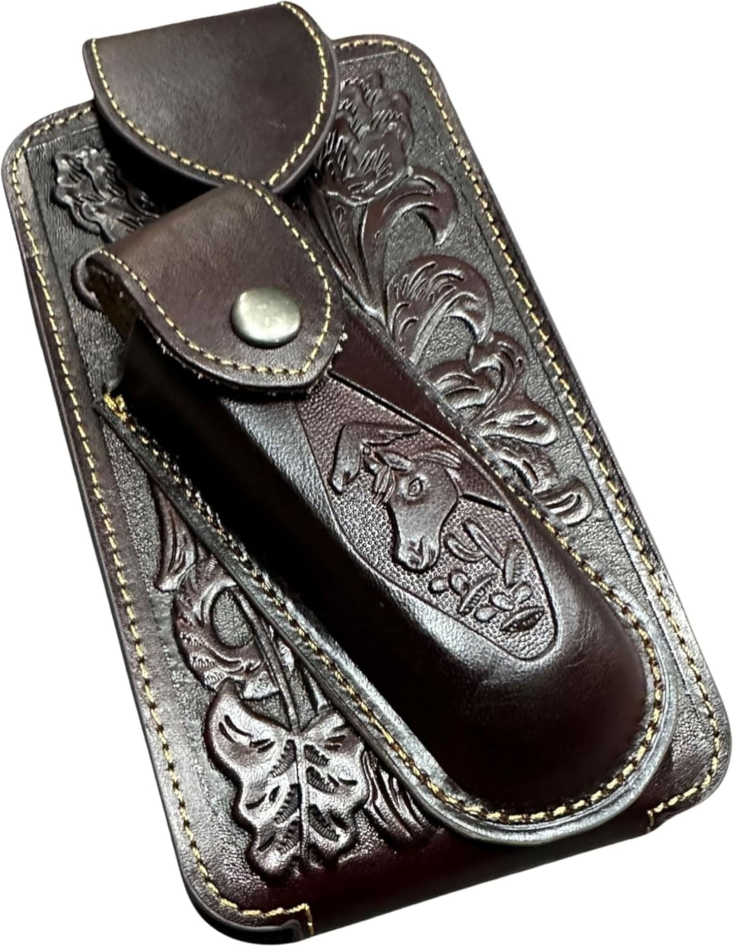7" HORSE & KNIFE LEATHER POUCH HOLDER XTRA LARGE  BELT LOOP CELL PHONE CASE UNIVERSAL OVERSIZE #EH12292 -- FREE SHIPPING