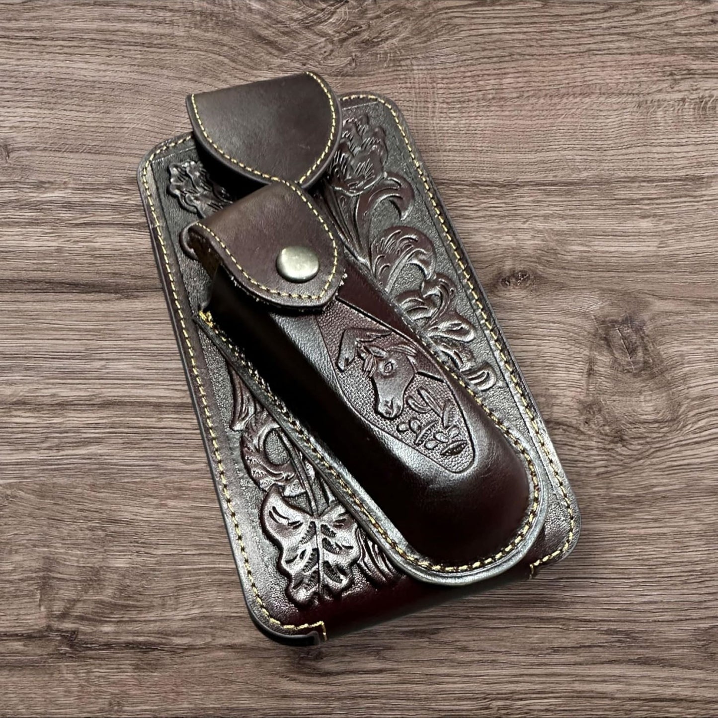 7" HORSE & KNIFE LEATHER POUCH HOLDER XTRA LARGE  BELT LOOP CELL PHONE CASE UNIVERSAL OVERSIZE #EH12292 -- FREE SHIPPING