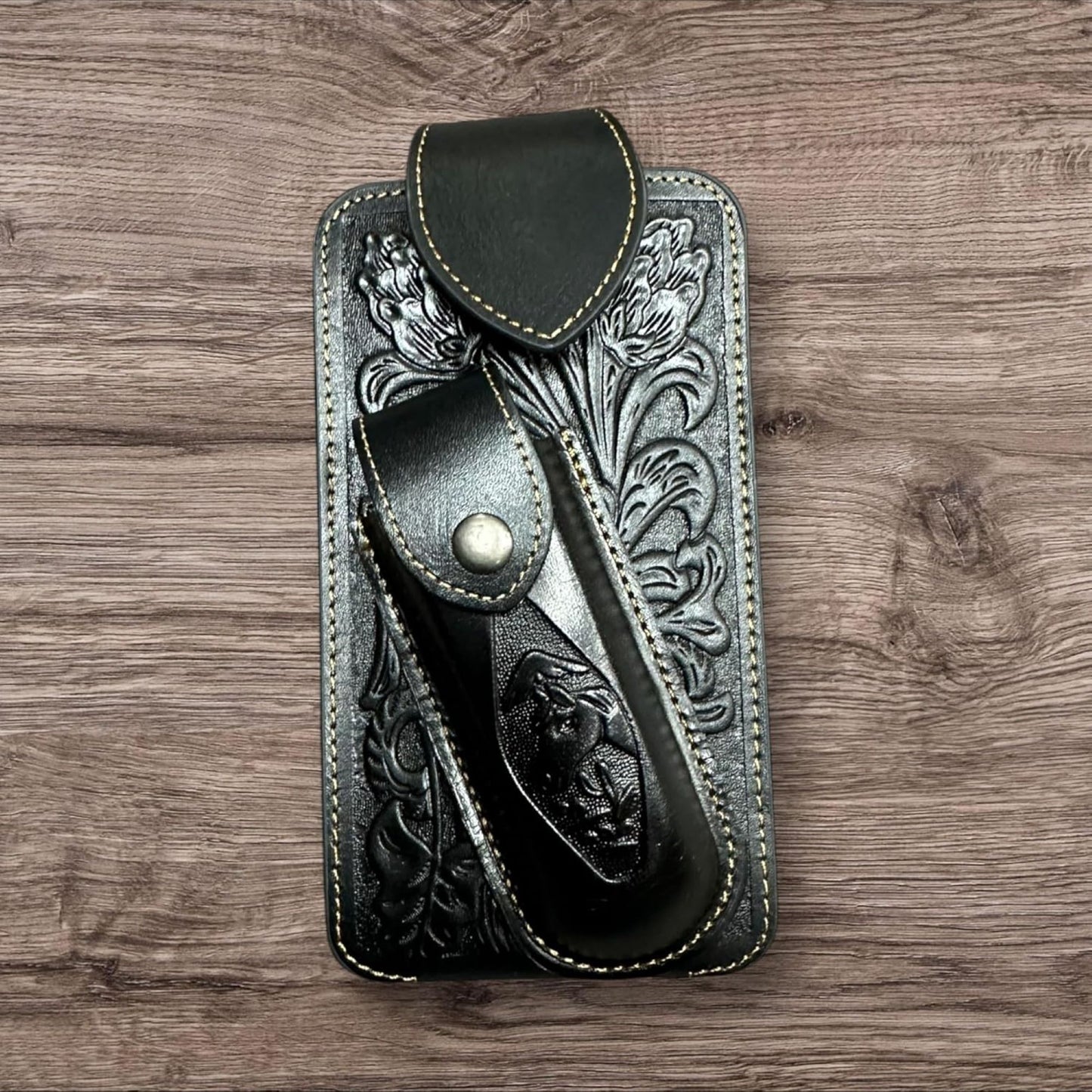 7" HORSE & KNIFE LEATHER POUCH HOLDER XTRA LARGE  BELT LOOP CELL PHONE CASE UNIVERSAL OVERSIZE #EH12292 -- FREE SHIPPING