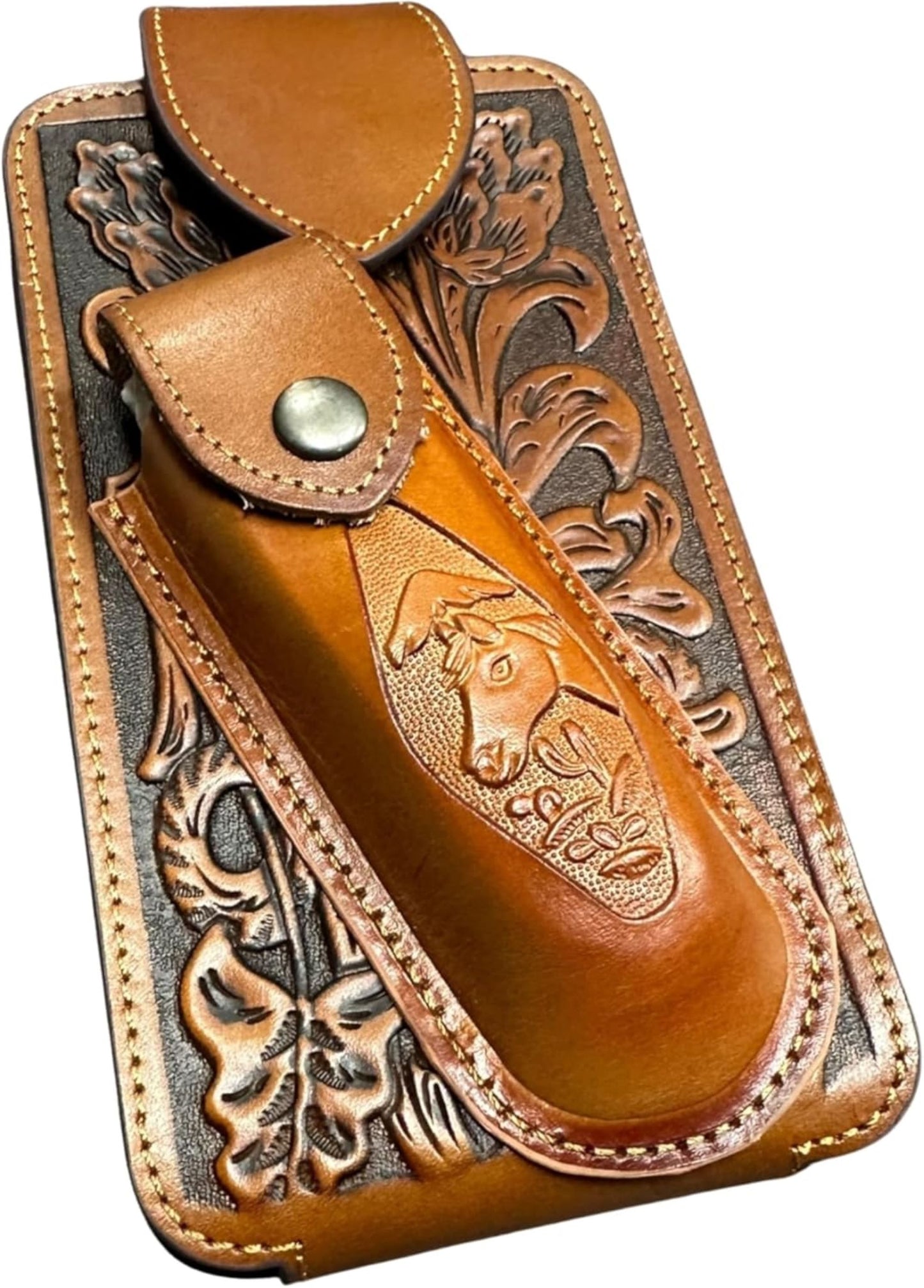 7" HORSE & KNIFE LEATHER POUCH HOLDER XTRA LARGE  BELT LOOP CELL PHONE CASE UNIVERSAL OVERSIZE #EH12292 -- FREE SHIPPING